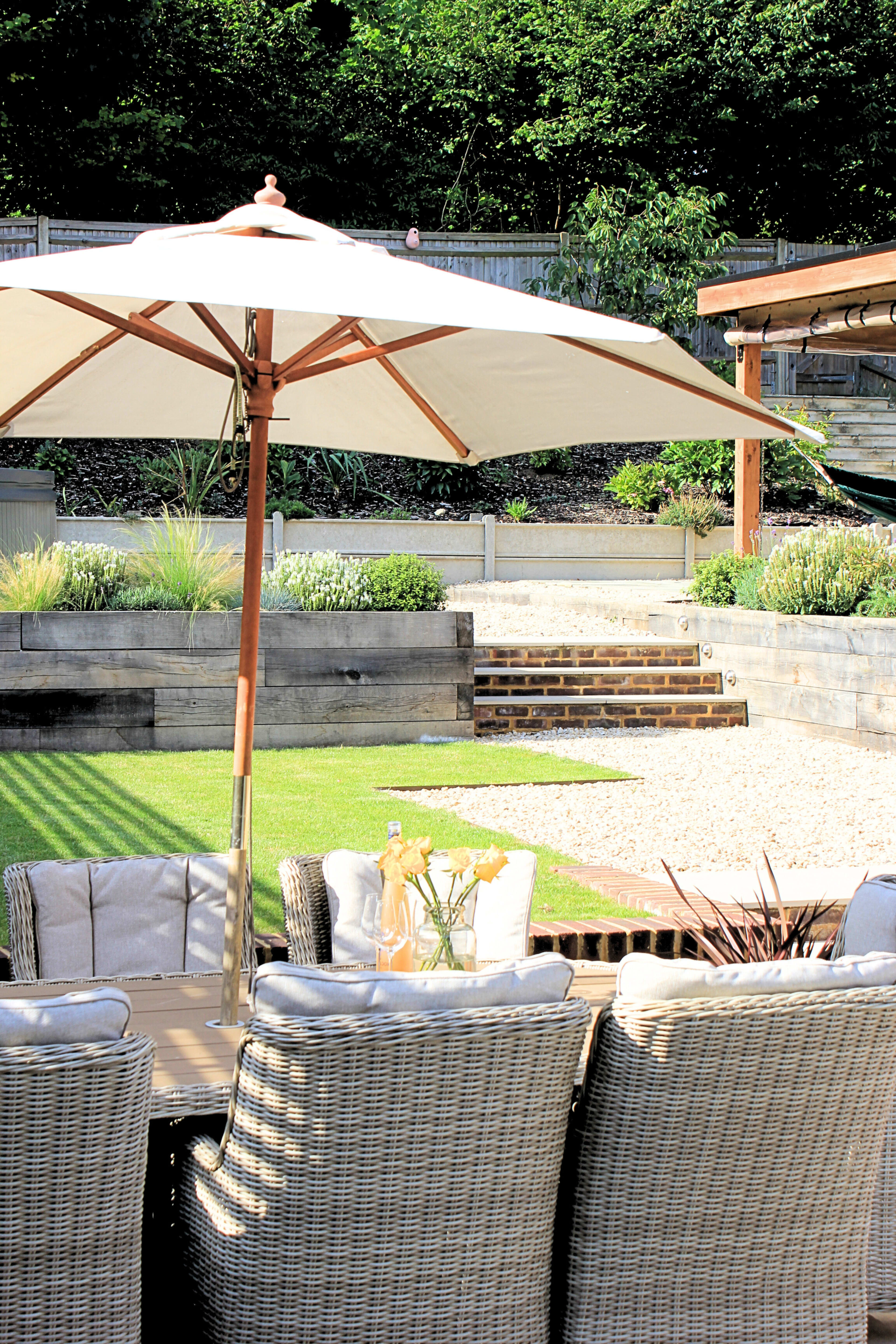 Modern Home with Stylish Interior and Lush Landscaped Garden Image in Farnham, Farnham, ENG