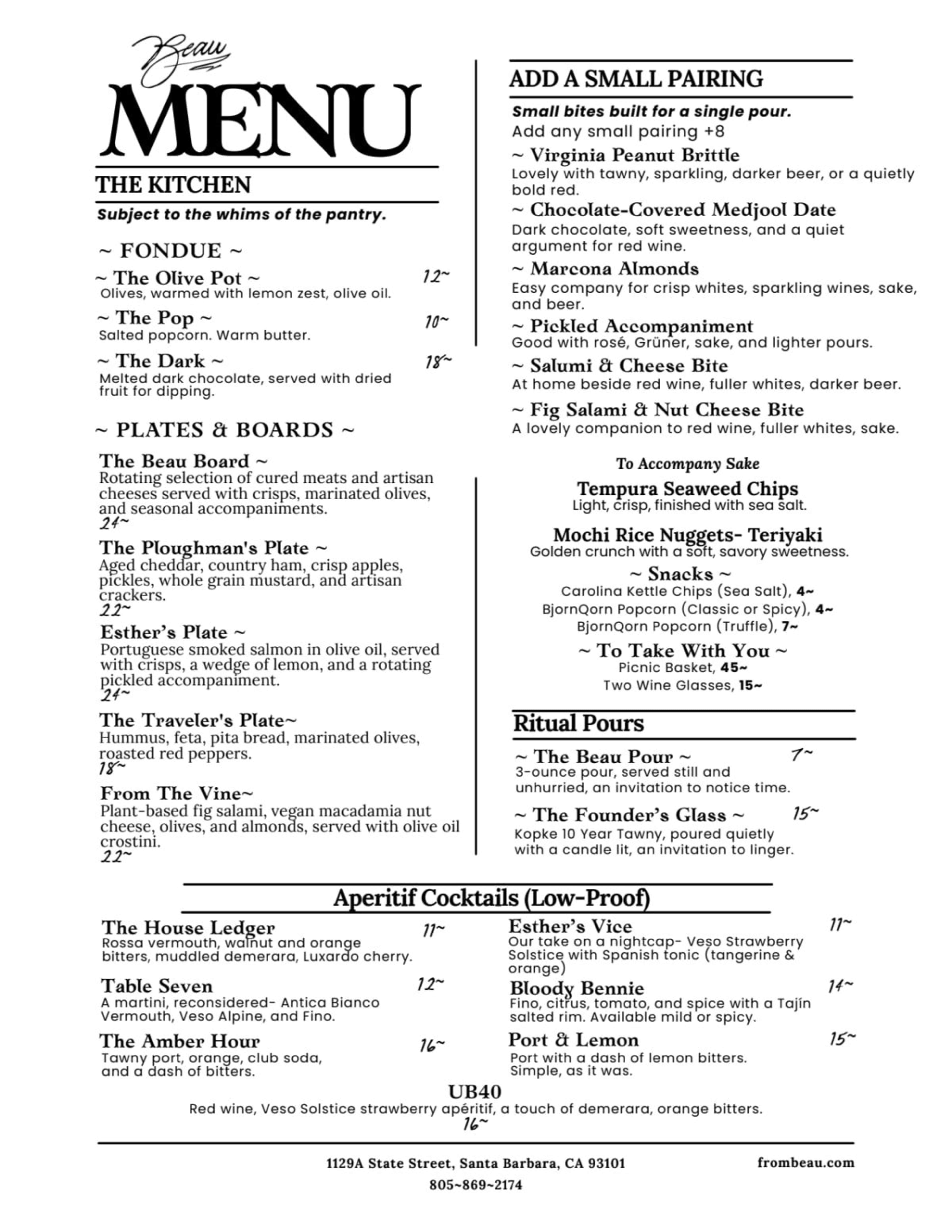Menu offerings