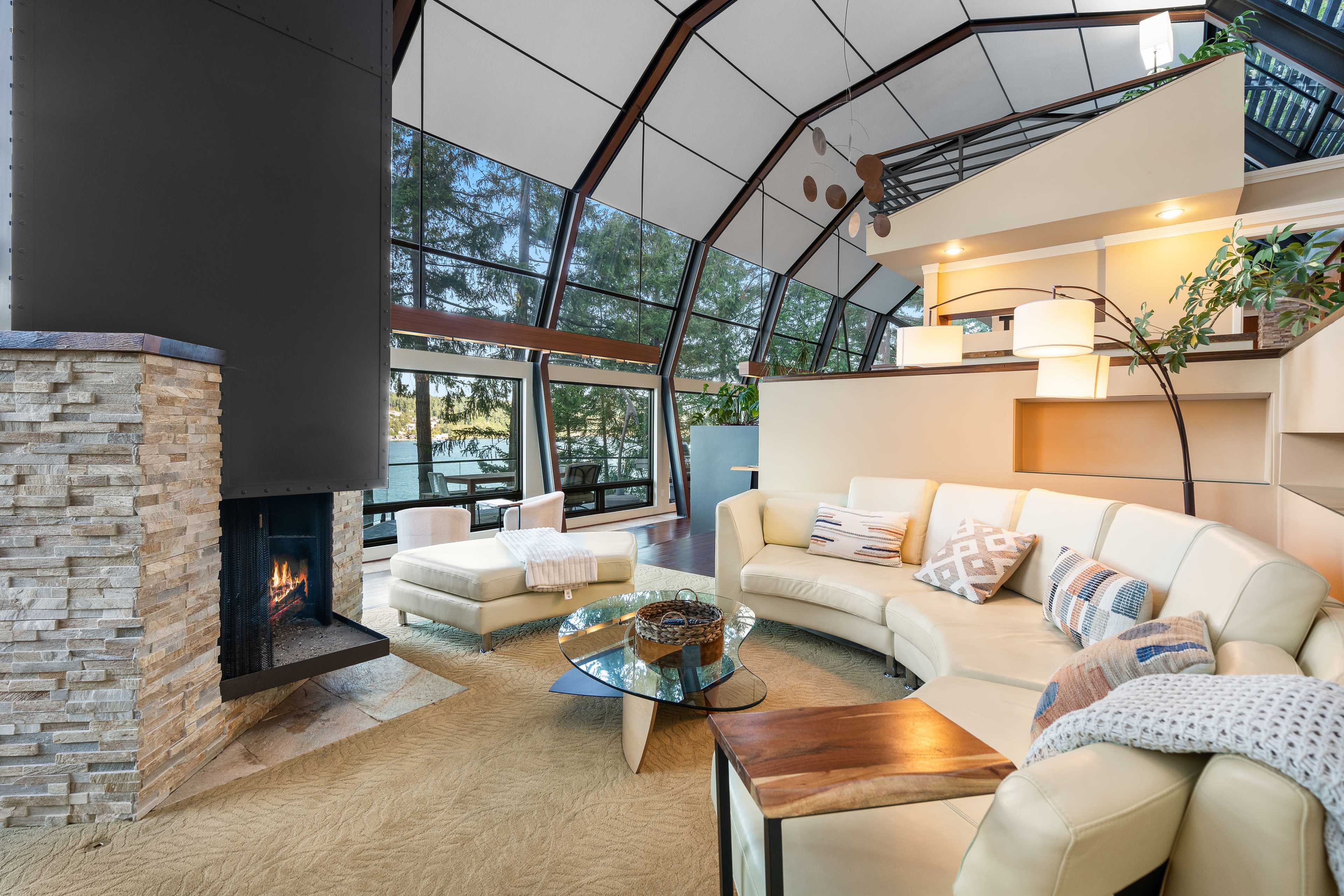 Glass house on Lake Sammamish with private dock Image in Viewpoint, Redmond, WA