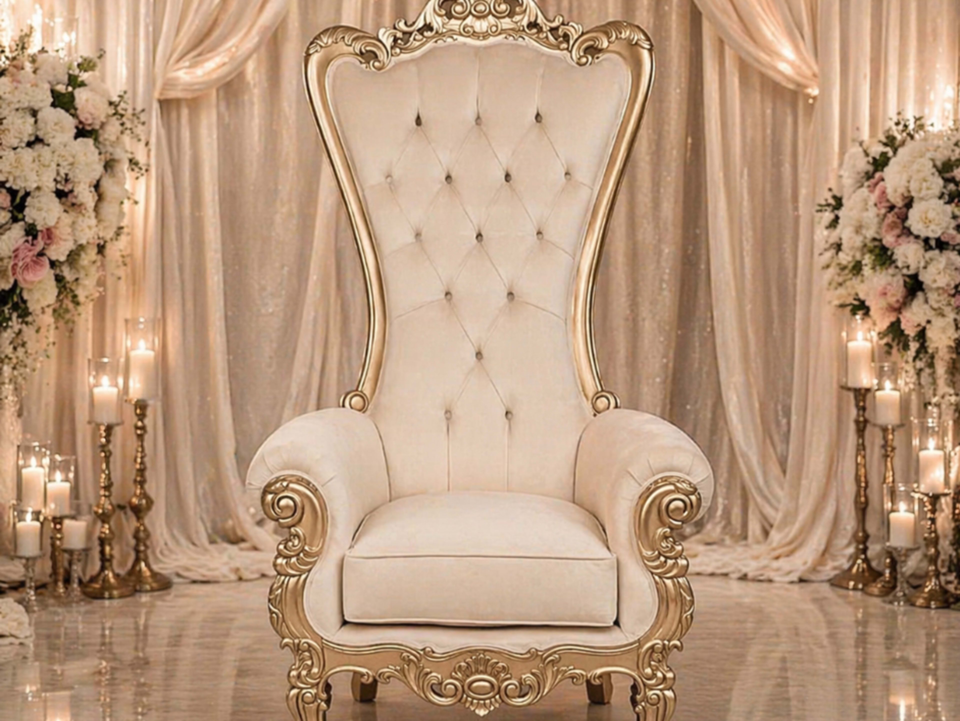 Royal High-Back Throne Chair (Champagne Finish)
