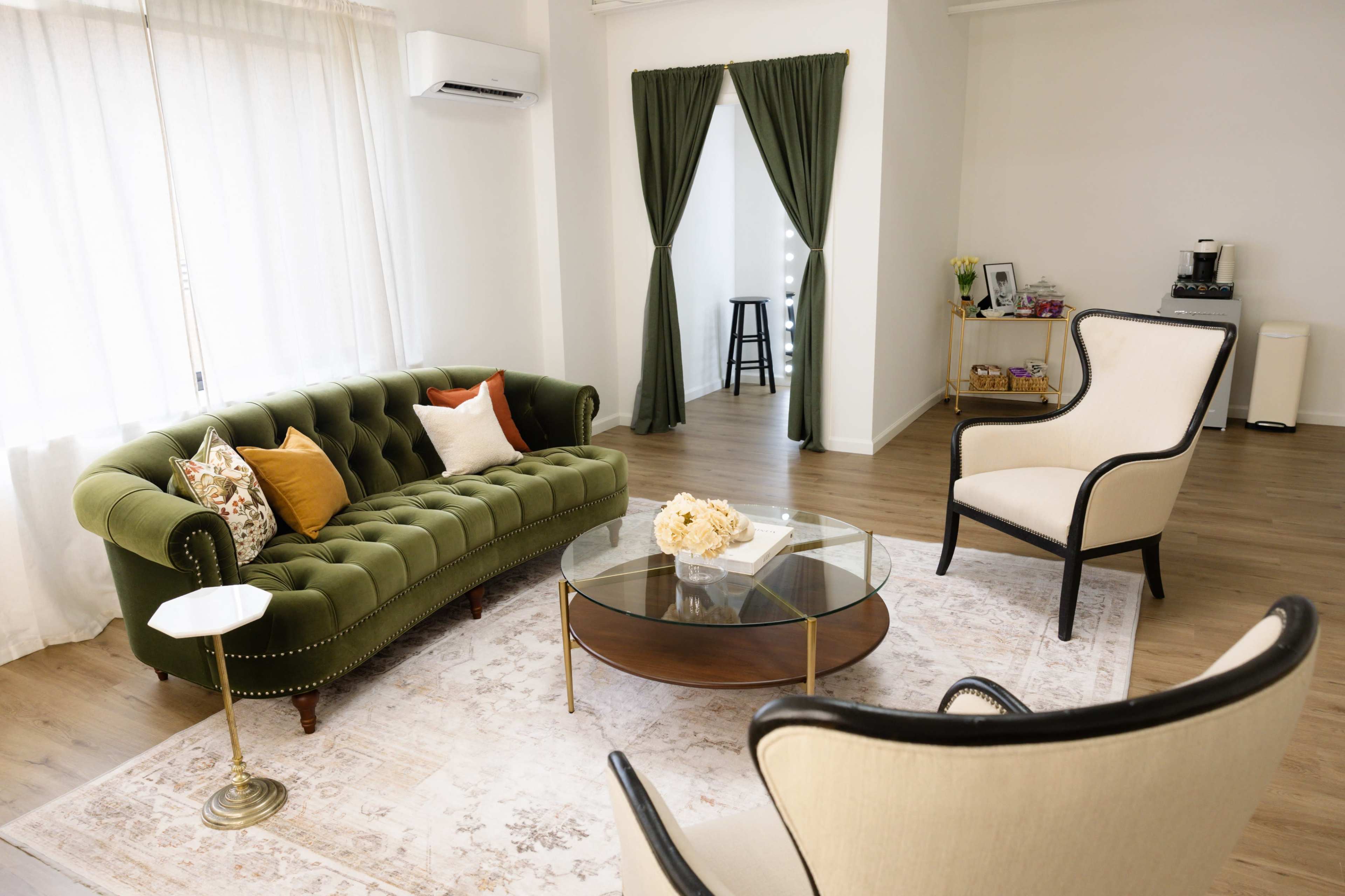Large natural light photo & events studio with chic sets, classic backdrops, dressing room & makeup vanities Image in Bedford, Bedford Hills, NY
