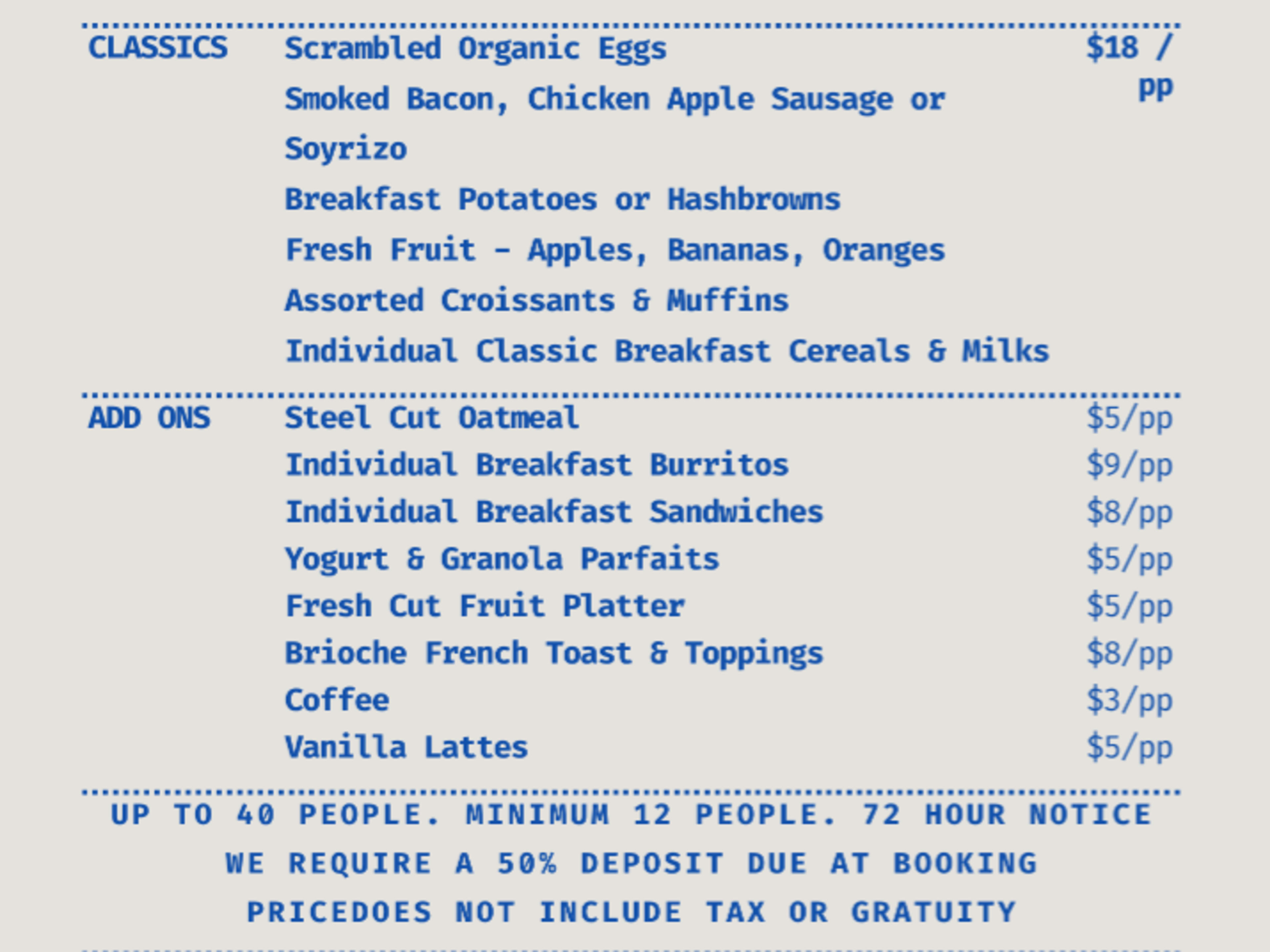 Breakfast Buffet (Price Dependent on Size)
