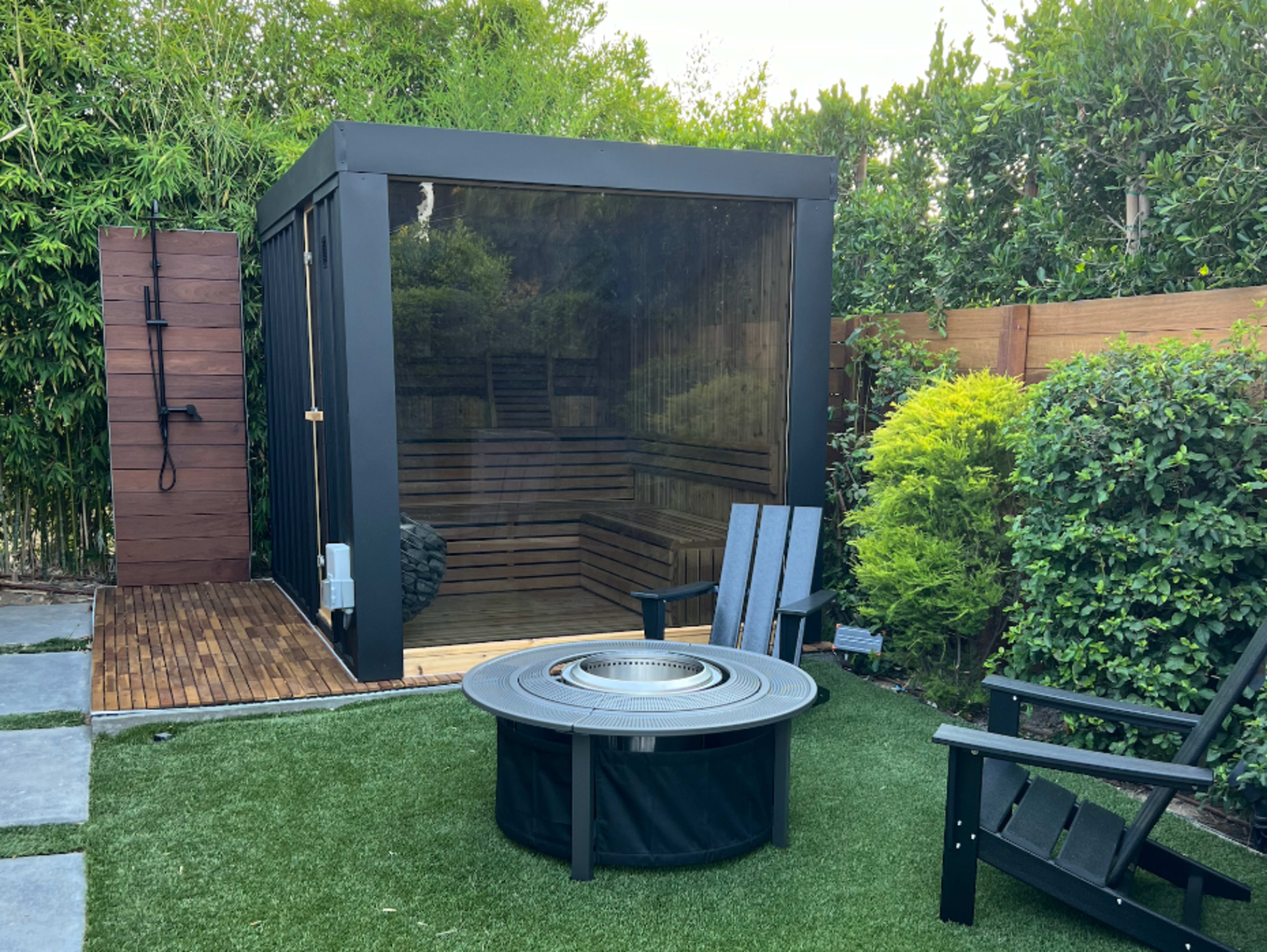Outdoor Sauna + Shower and Fire Pit