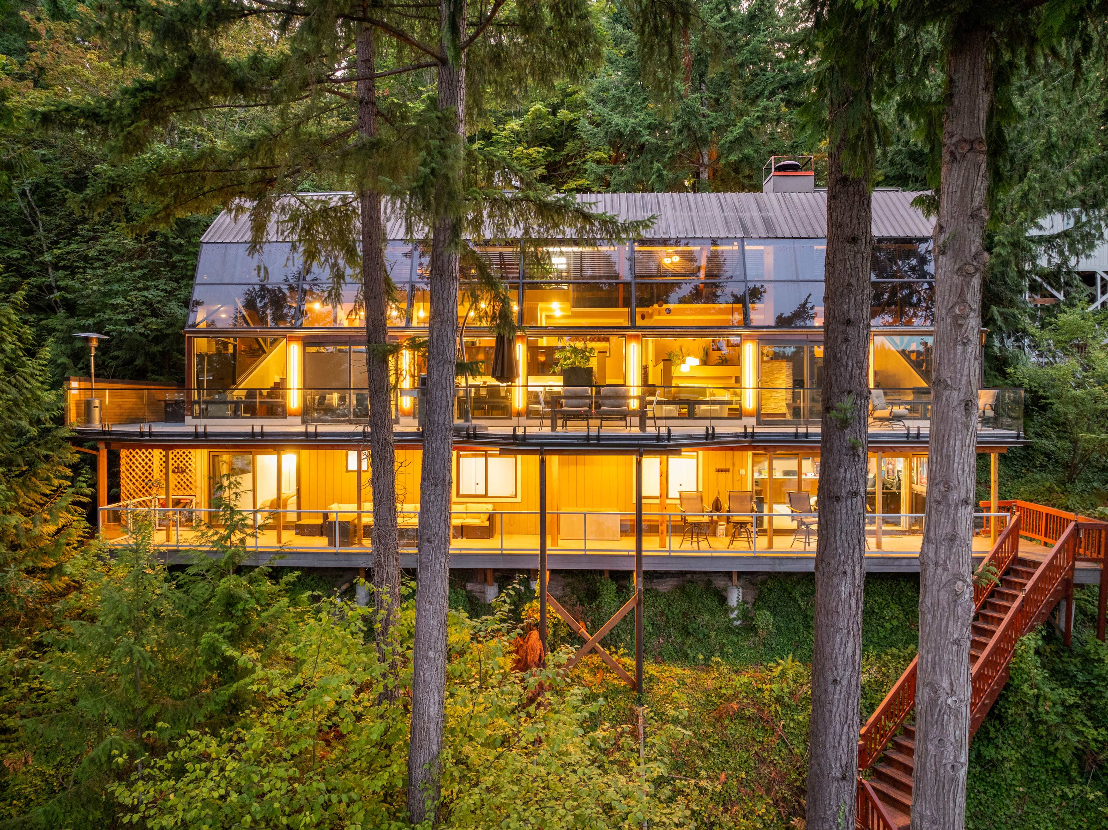 Glass house on Lake Sammamish with private dock Image in Viewpoint, Redmond, WA