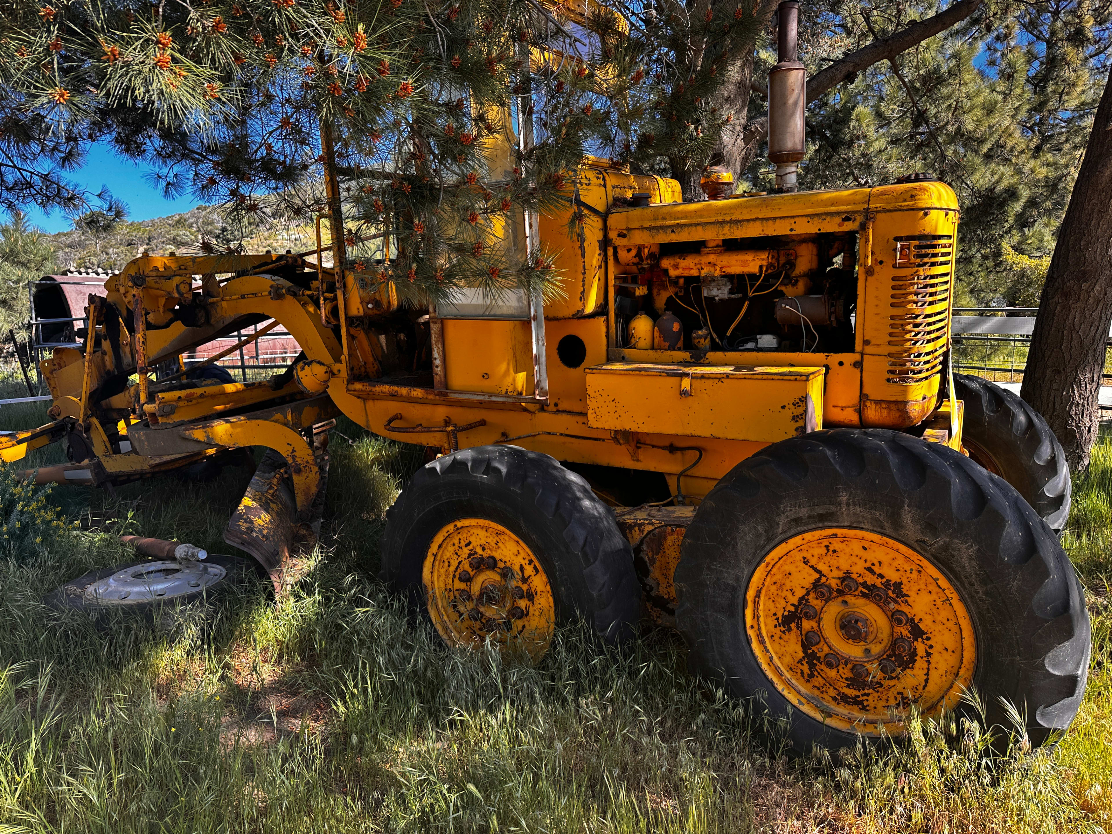 Big Yellow Grader Tractor – Rusted Ranch Relic Image in Leona Valley, Leona Valley, CA