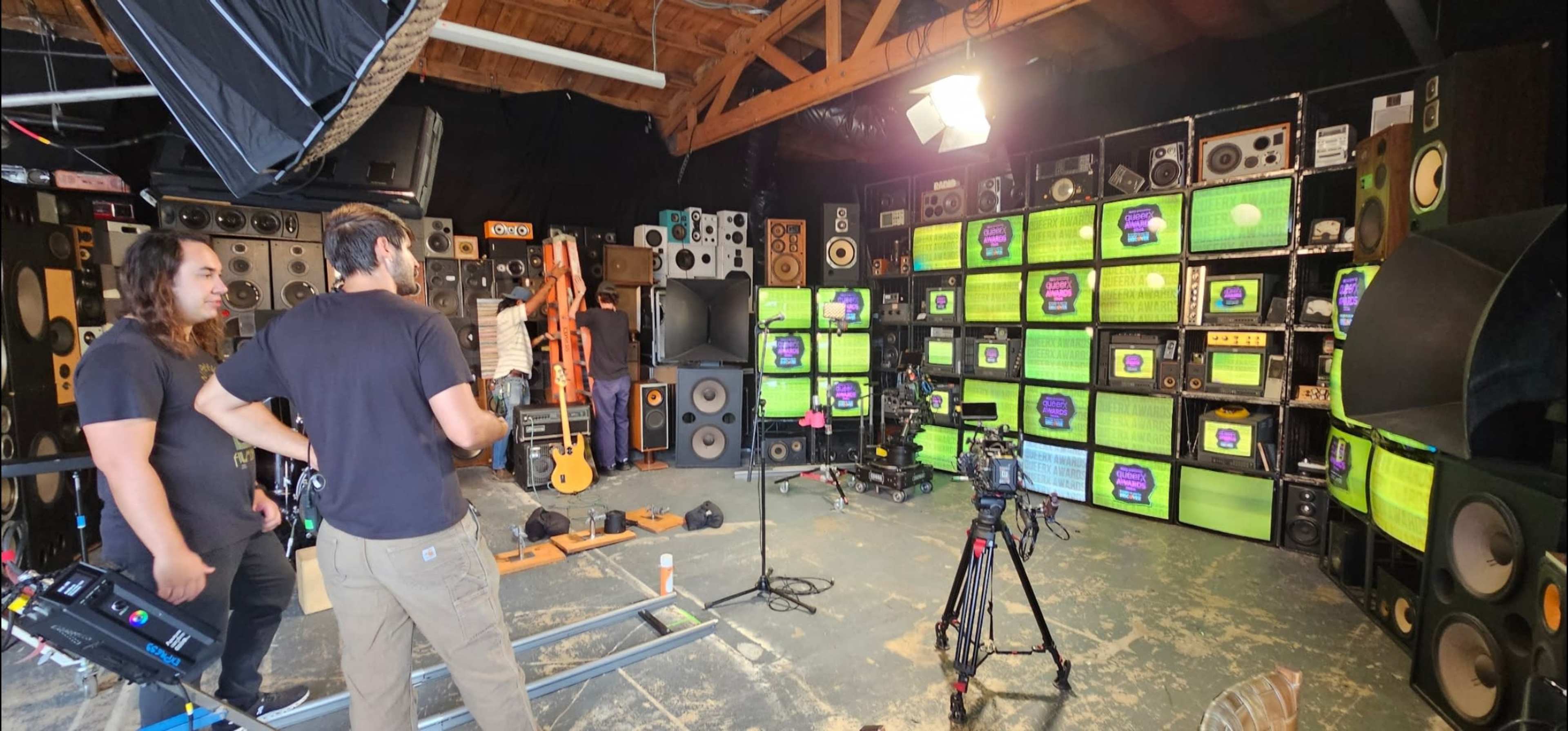 Spacious Creative Video Studio with Tech Team, Props & Custom Vintage TV Wall Image in East Los Angeles, Los Angeles, CA