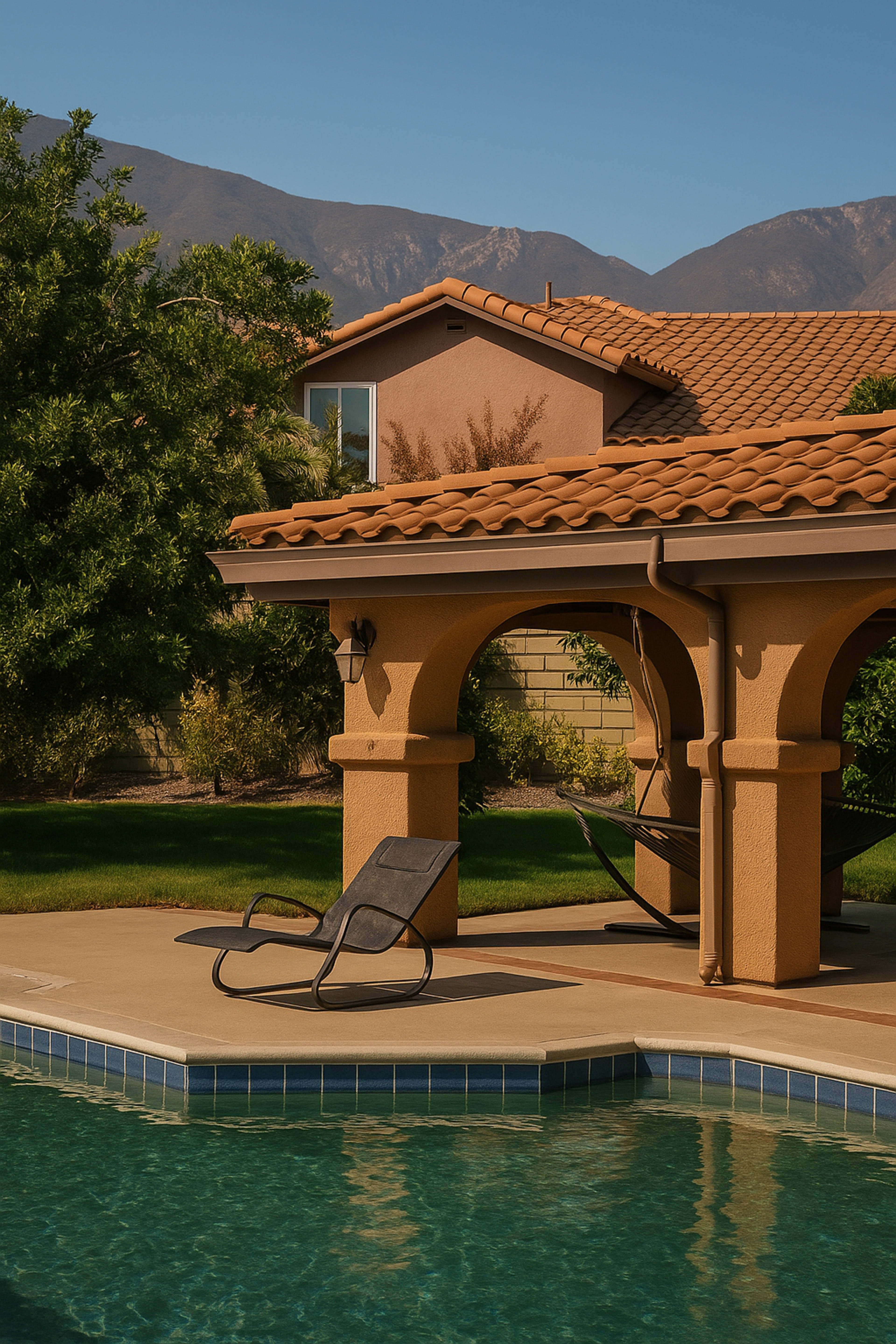 Sunny California Backyard with Pool and Mountain Views Image in Rancho Cucamonga, Rancho Cucamonga, CA