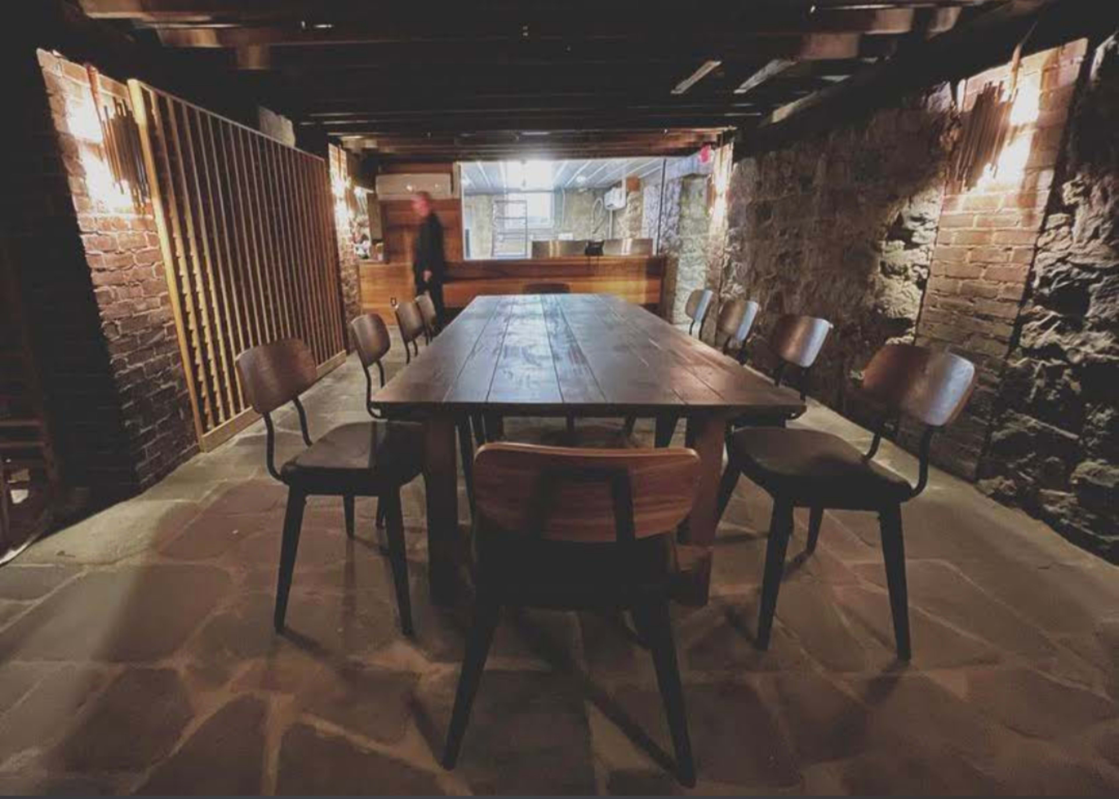 Heart of downtown Historic Abingdon, intimate totally private wine Cellar dining room/meeting space. Limestone walls, flagstone floors, 50" flat screen presentation HDMI. Image in Abingdon, Abingdon, VA