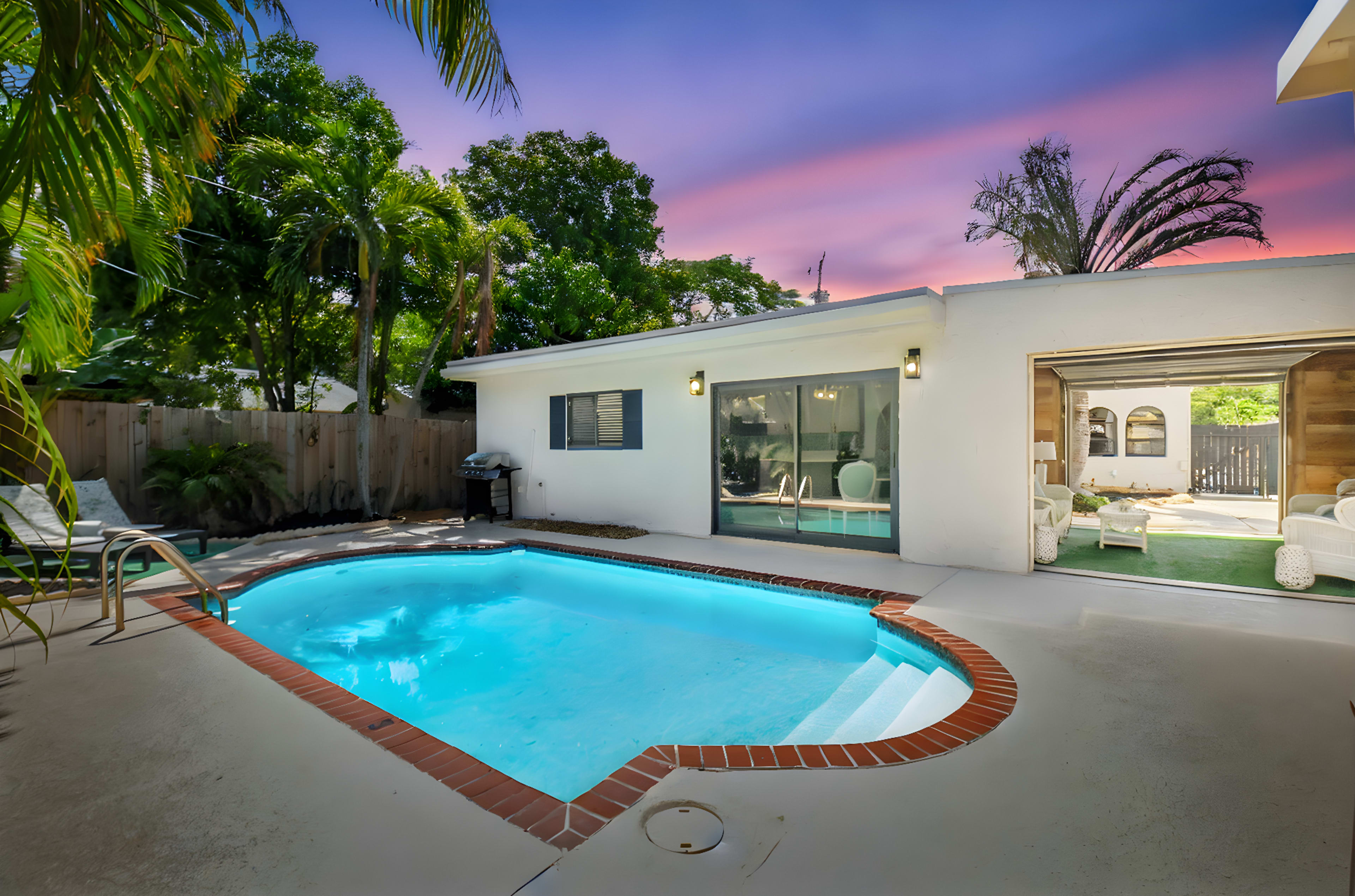 West Palm Beach Oasis | Private Pool Retreat & Open Air Lounge | King Bed & 2 Queen Beds | Grill | TheLiliPad Image in Parker Ridge, West Palm Beach, FL