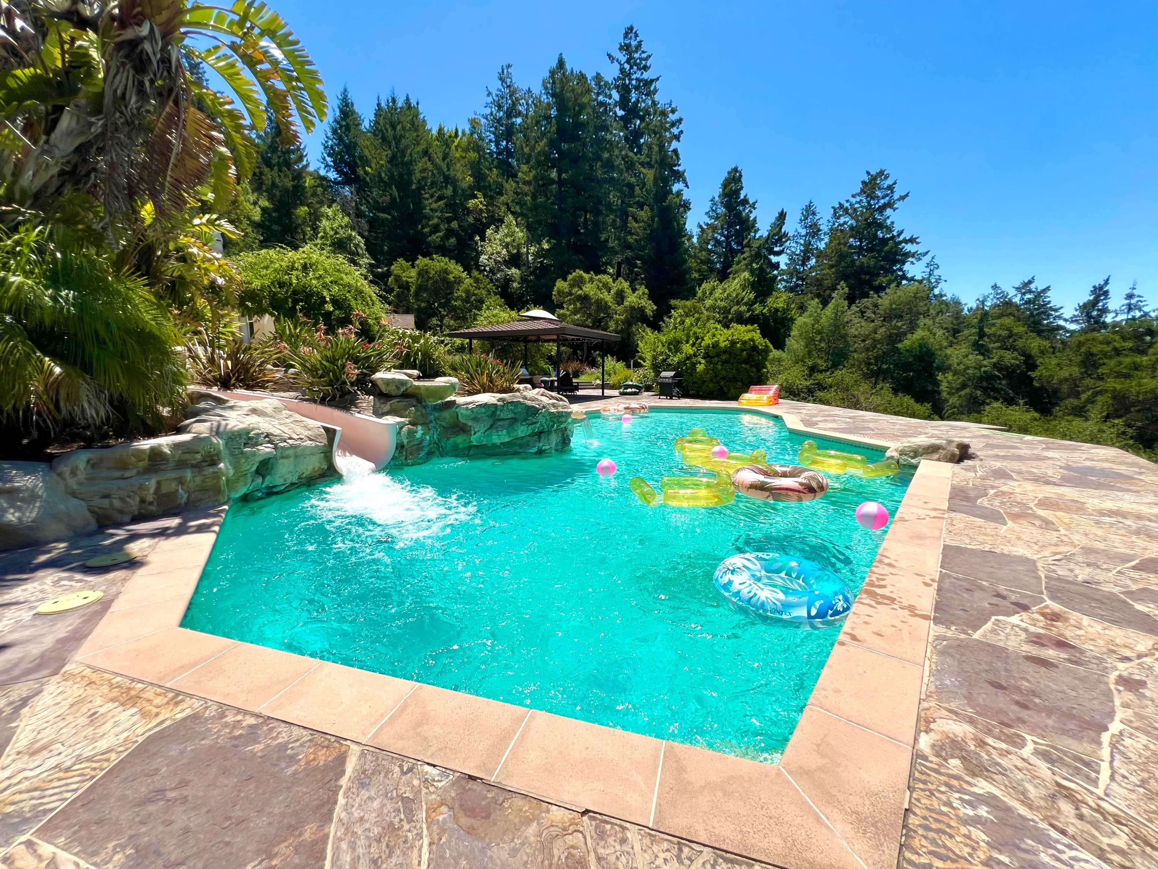 Tropical Paradise with Slide + View in the Santa Cruz Mountains Image in , Scotts Valley, CA