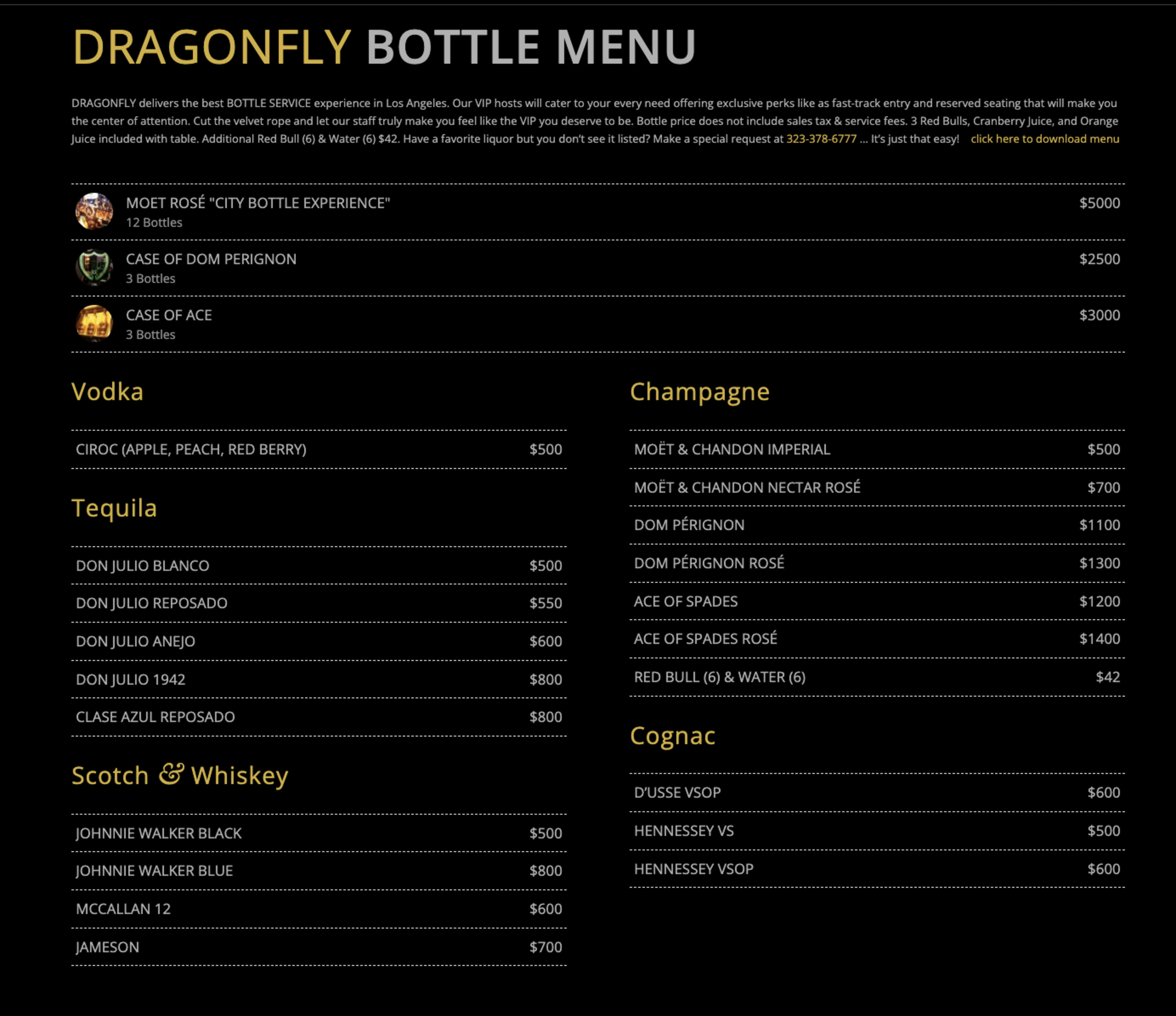 Menu offerings