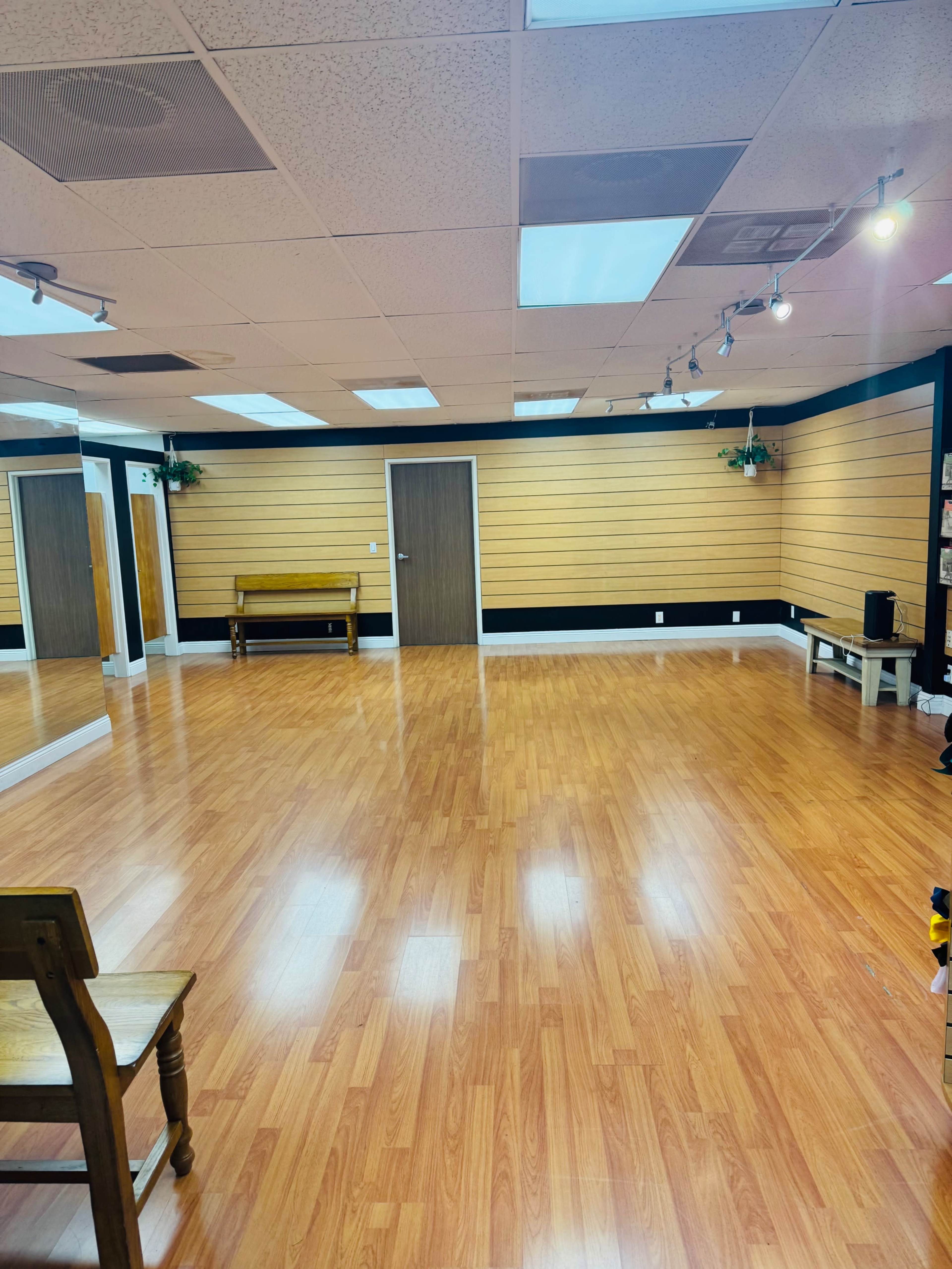 Intimate dance studio or photoshoot space at the back of Atomic Dancewear Store Image in Irvine Business Complex, Irvine, CA