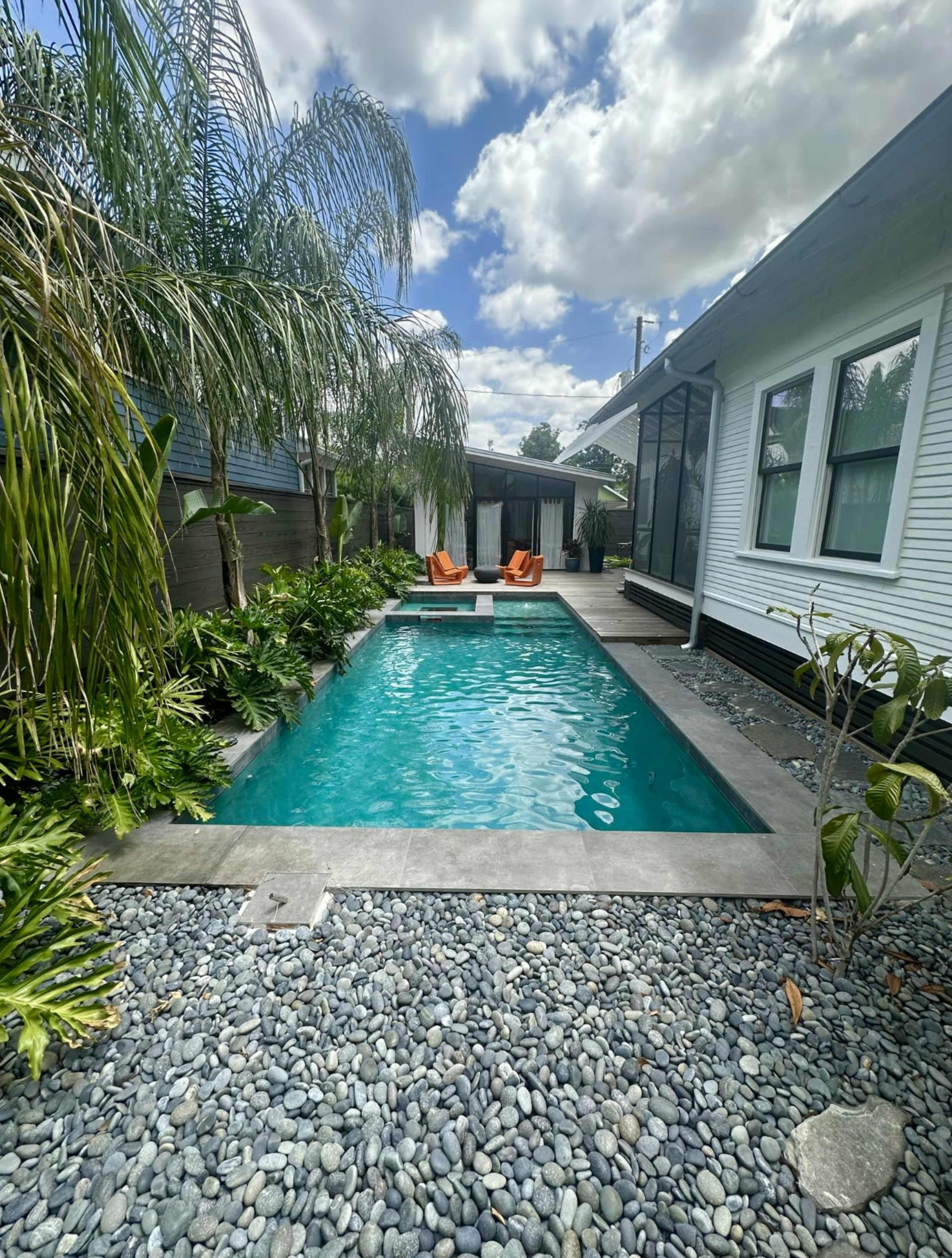 Modern Tropical Pool & Creative Lounge Oasis Image in Greater Heights, Houston, TX