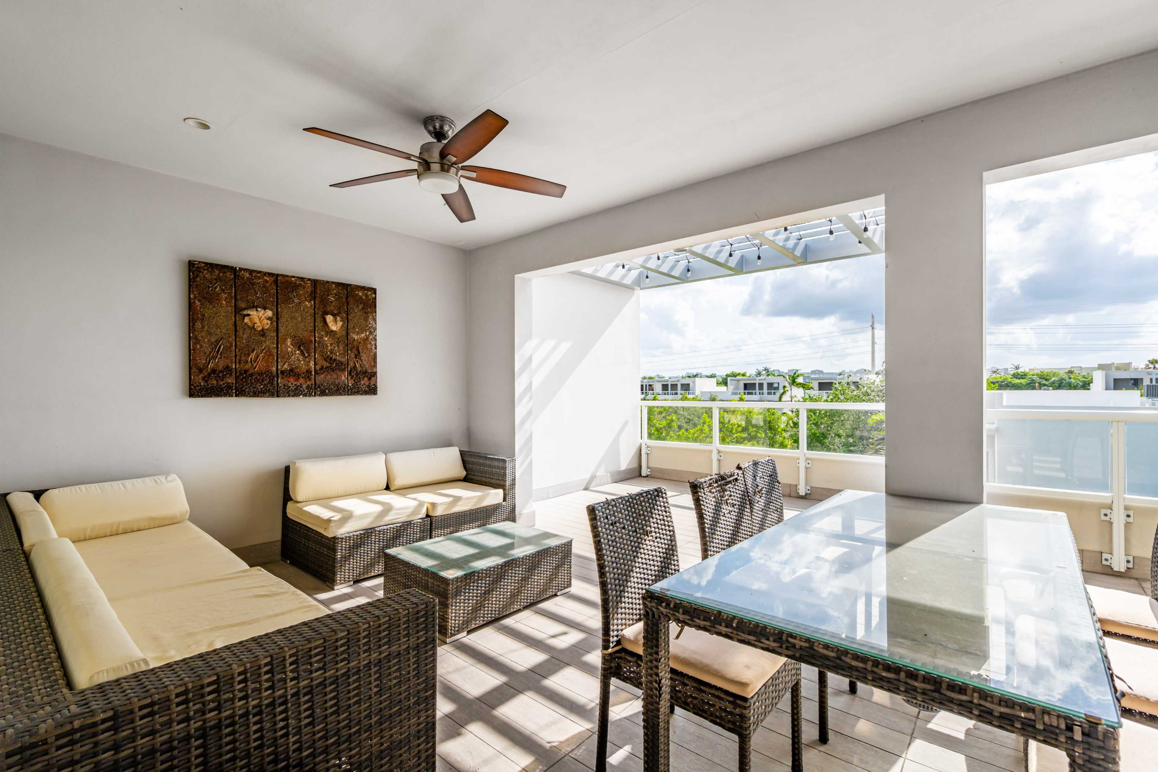 Sky-view Terrace with summer kitchen and mini fridge, four patios in different environments Image in Doral, Doral, FL