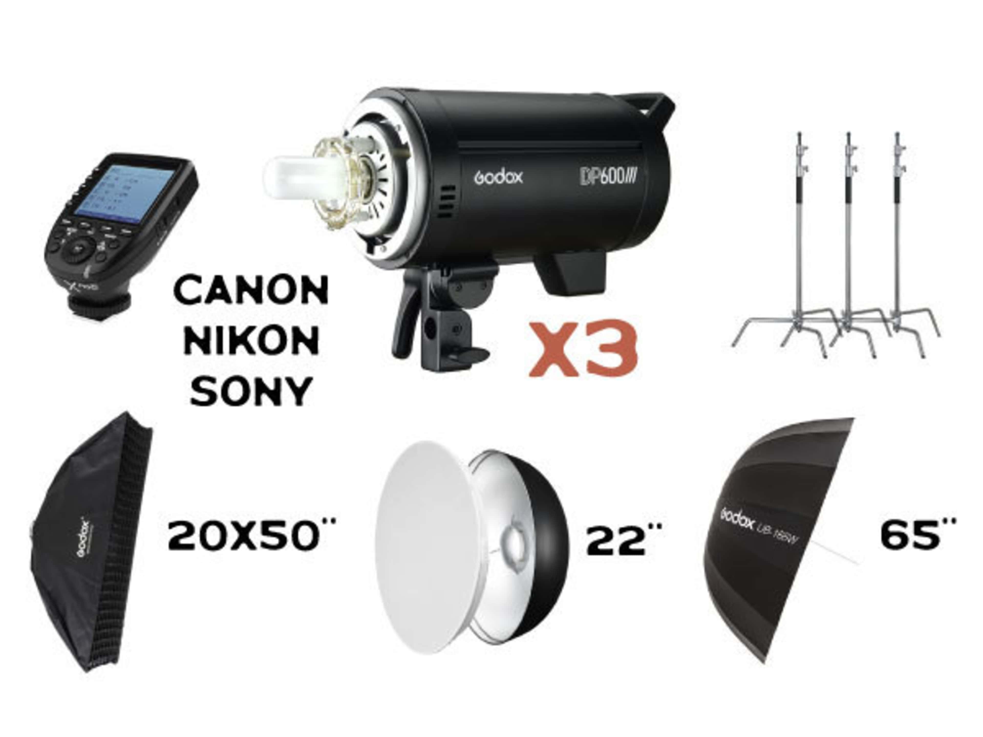 3x Strobe + Modifiers Kit 