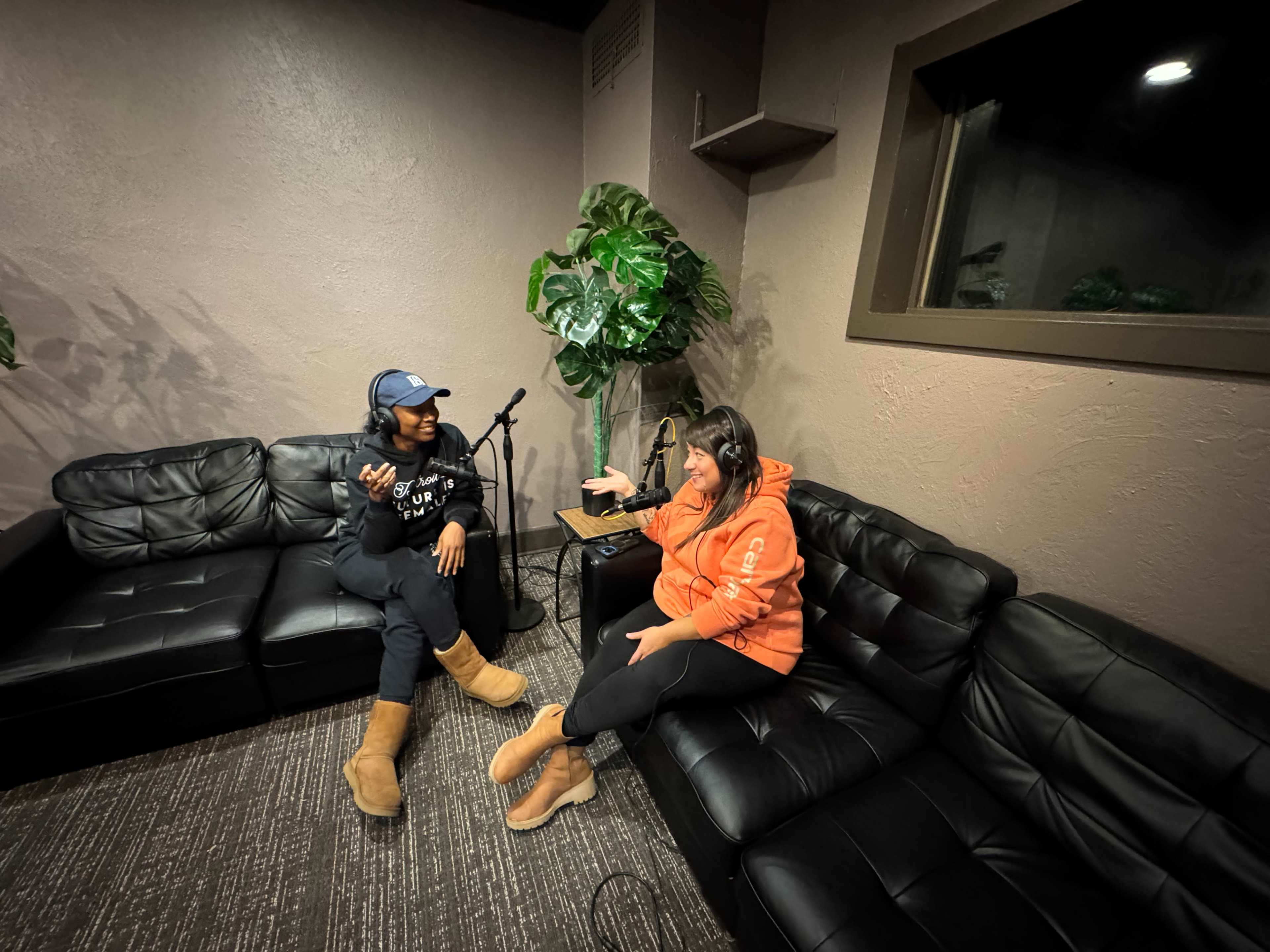 Professional podcast studio set up for both audio and video with engineer on site Image in East English Village, Detroit, MI