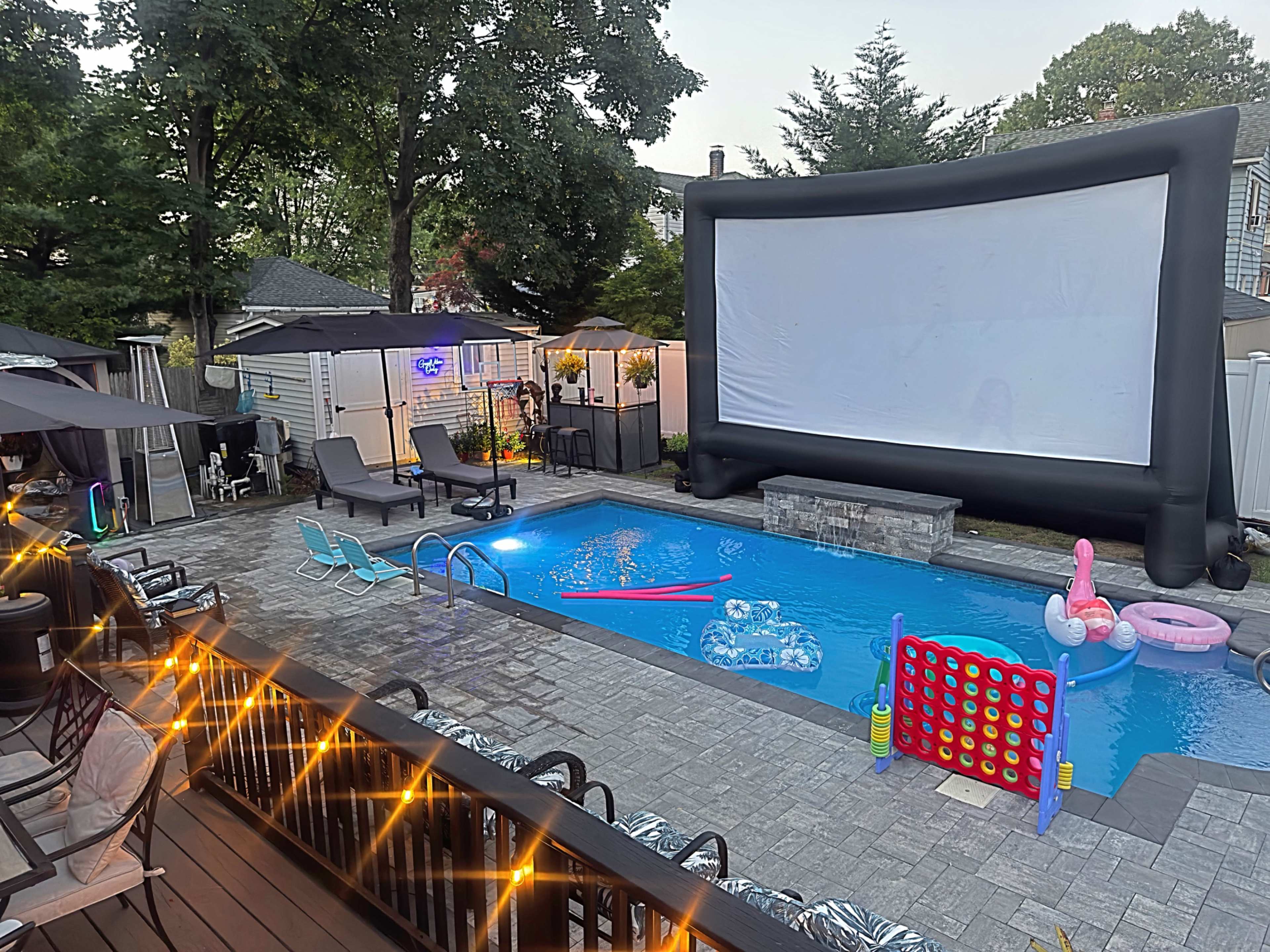 Private Resort-Style Backyard with Heated Pool & Cinema Image in Islip, Bayshore, NY
