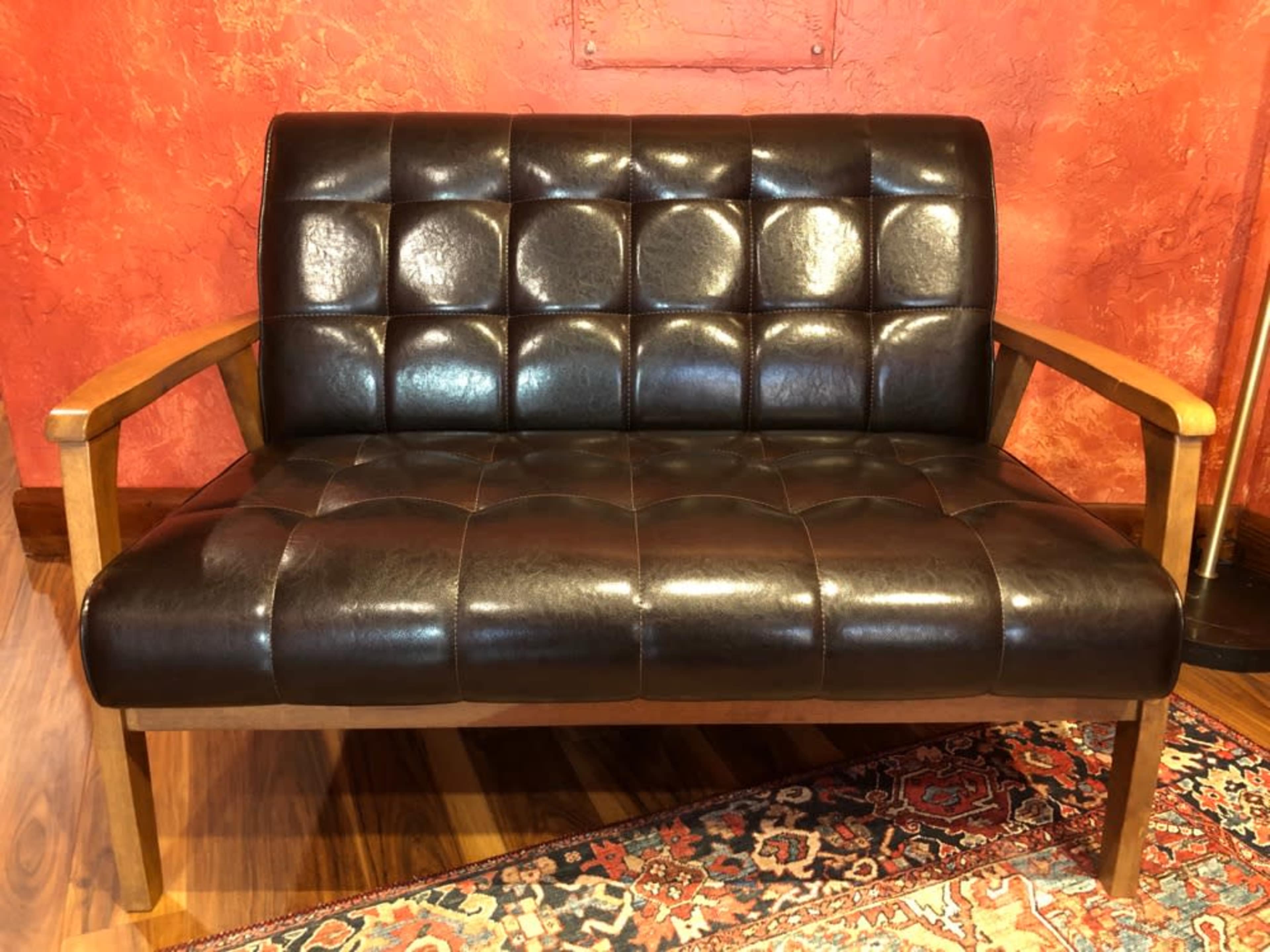 Black Leather Mid-Century Loveseat