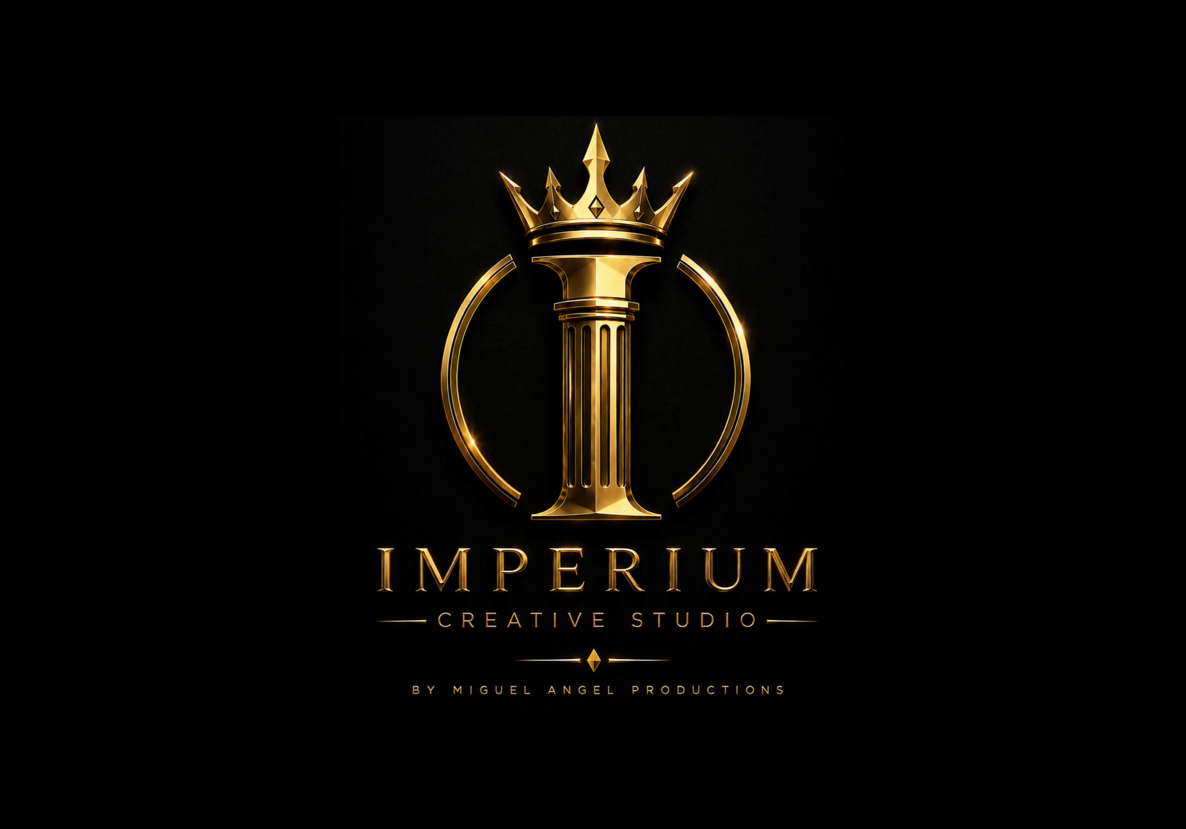 The image displays a logo featuring a golden pillar topped with a crown, accompanied by the text "IMPERIUM CREATIVE STUDIO" and "BY MIGUEL ANGEL PRODUCTIONS" beneath it.