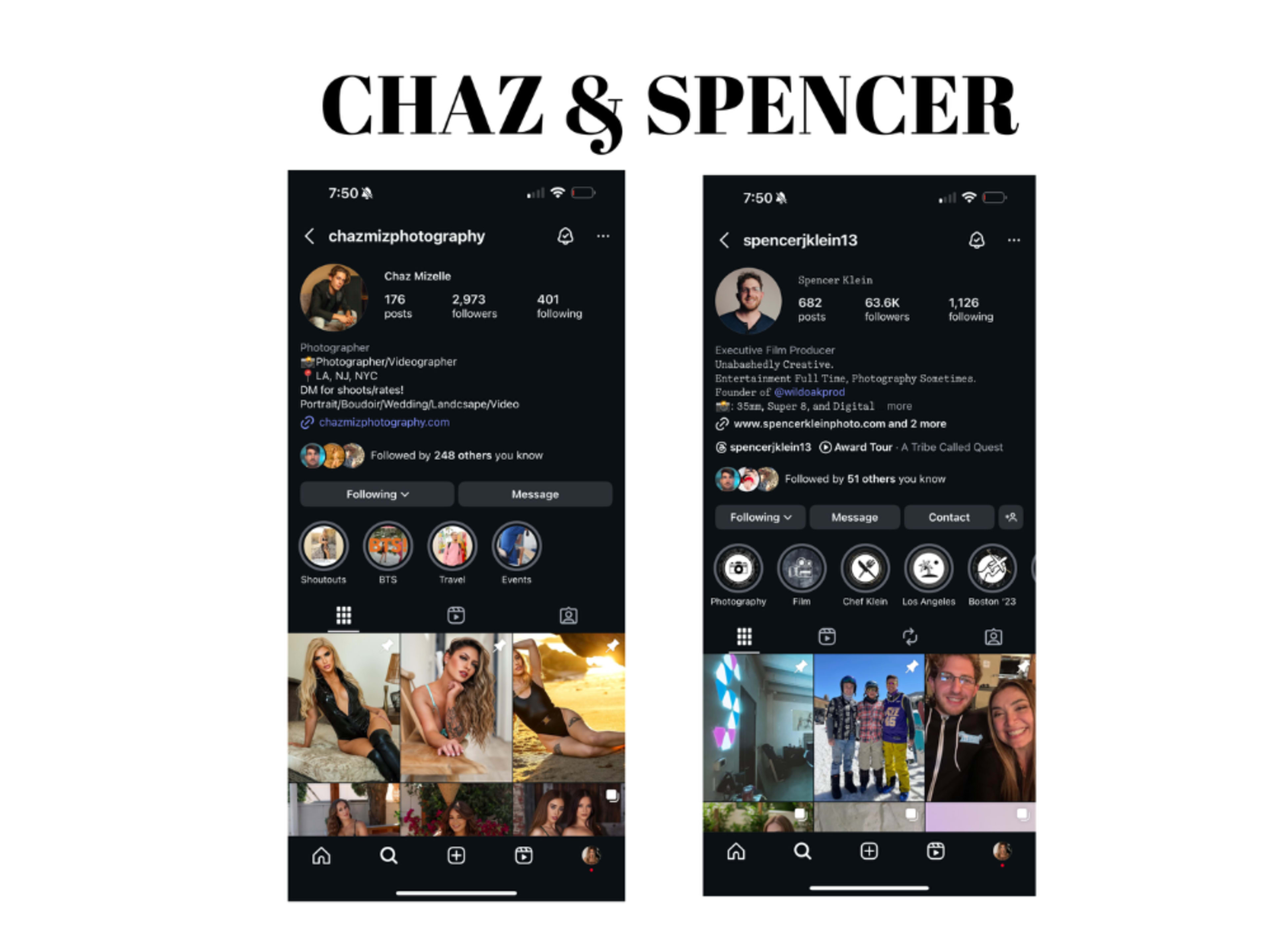 @Chazmizphotography or @spencerjklein13