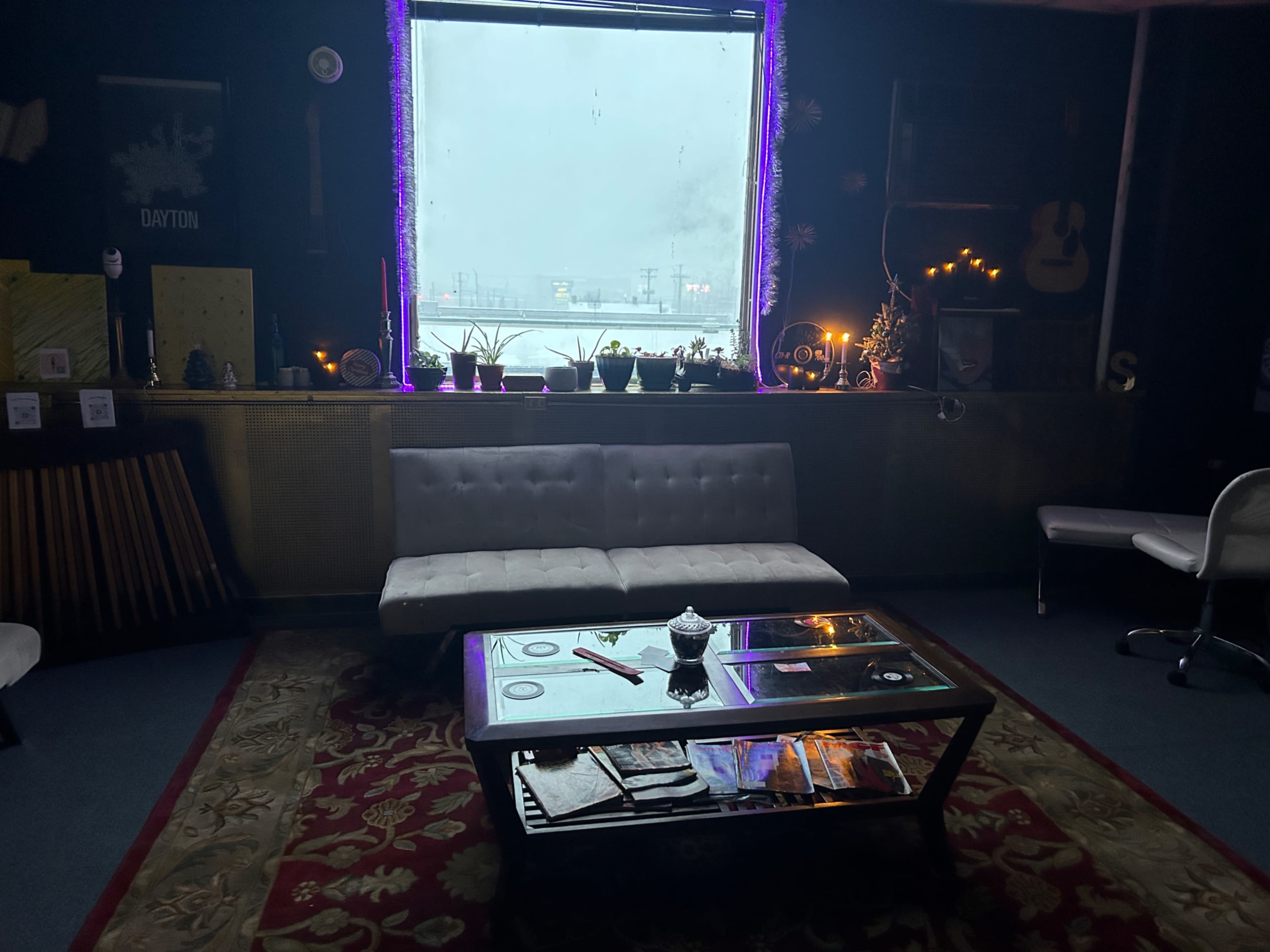 Cozy , Creative & Artistically Inspiring, with a beautiful view of the city downtown. Full Music Stage & PA system for music events, TV screens for movies & a bar area for any food venders. Image in Midtown Dayton, Dayton Ohio, OH