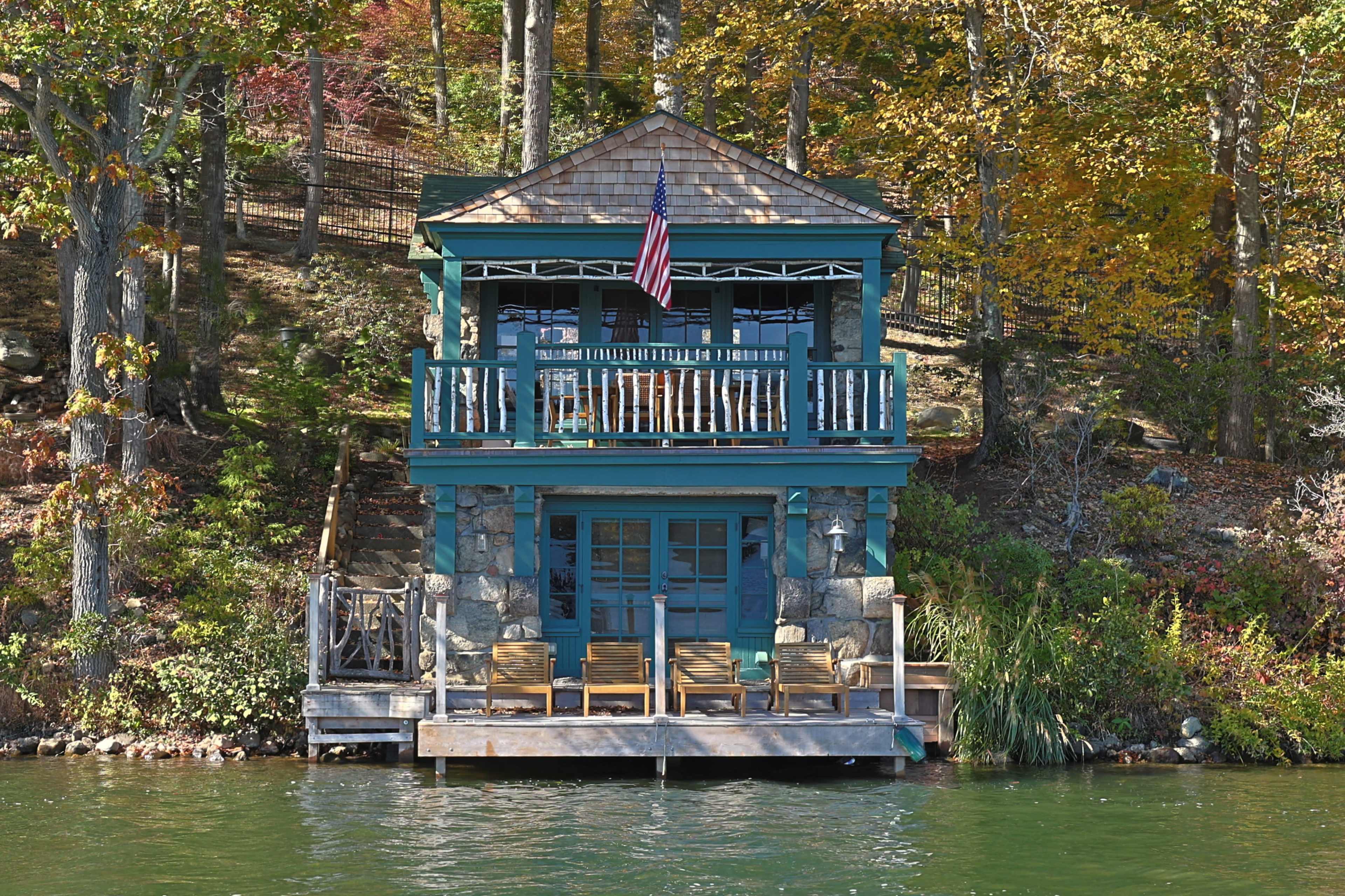 Historic Stone Boathouse on Tuxedo Lake Image in Tuxedo, Tuxedo Park, NY