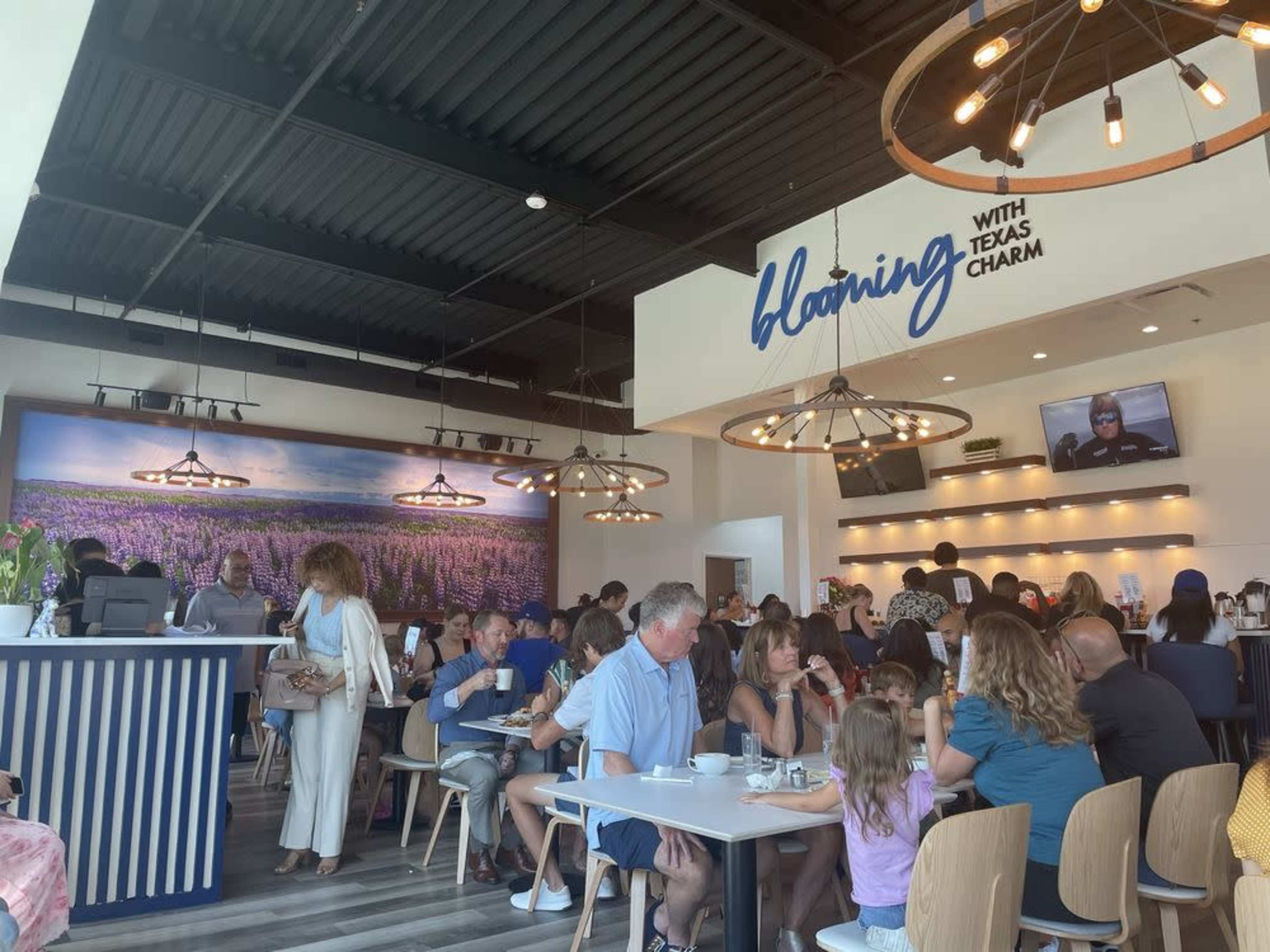 Bright Texas Dining Hall with Wildflower Mural Wall Image in Lewisville, Lewisville, TX