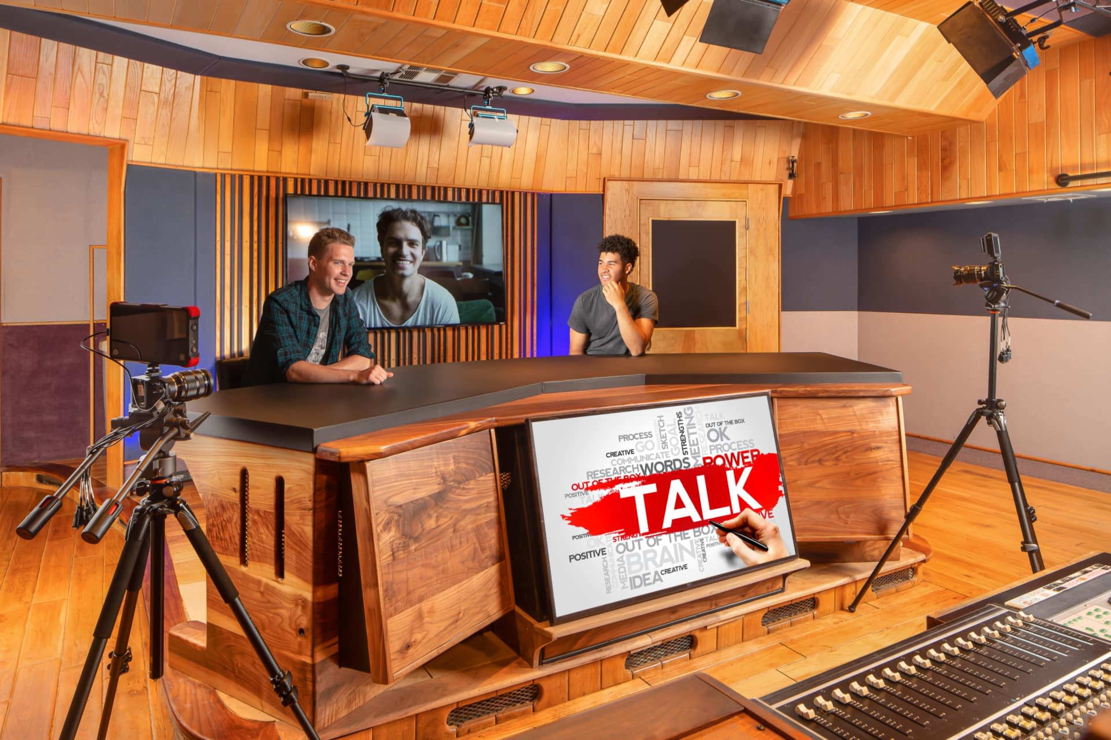 Soundproof News Desk Video Production Set Image in Kearny Mesa, San Diego, CA