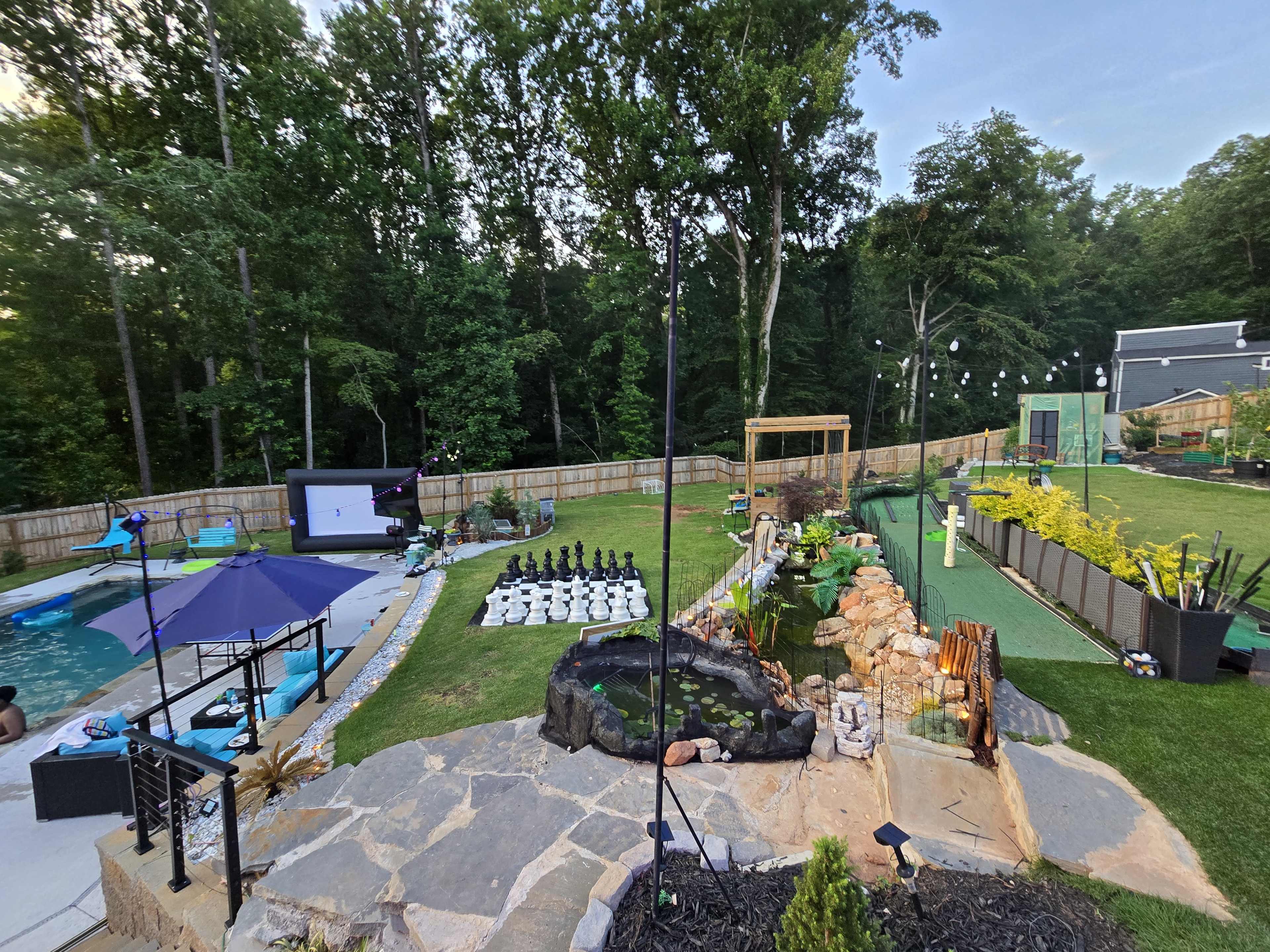 Tropical Heated Pool Oasis with Gazebo, Mini-Golf, Giant Chessboard & Night Lights Image in Lilburn, LILBURN, GA