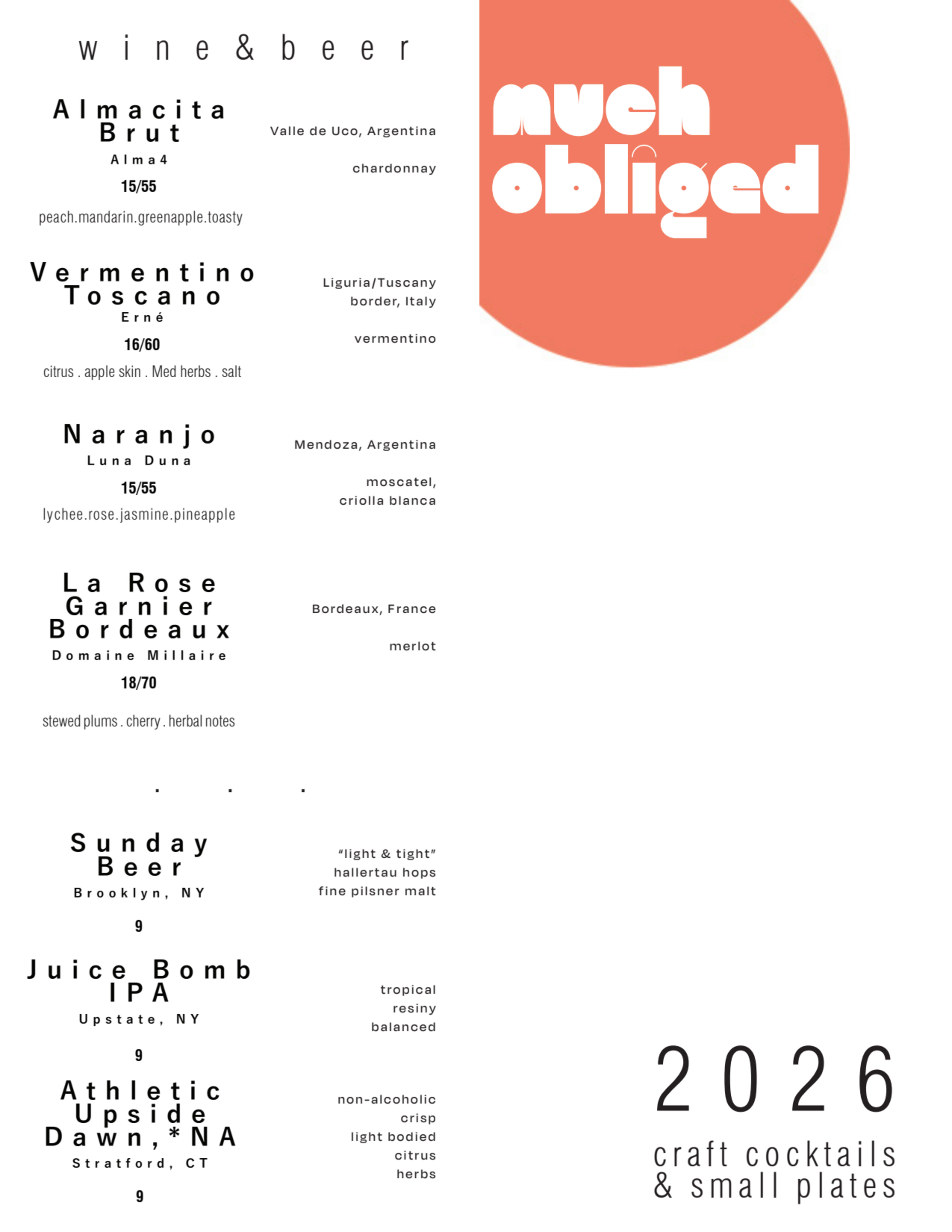Menu offerings