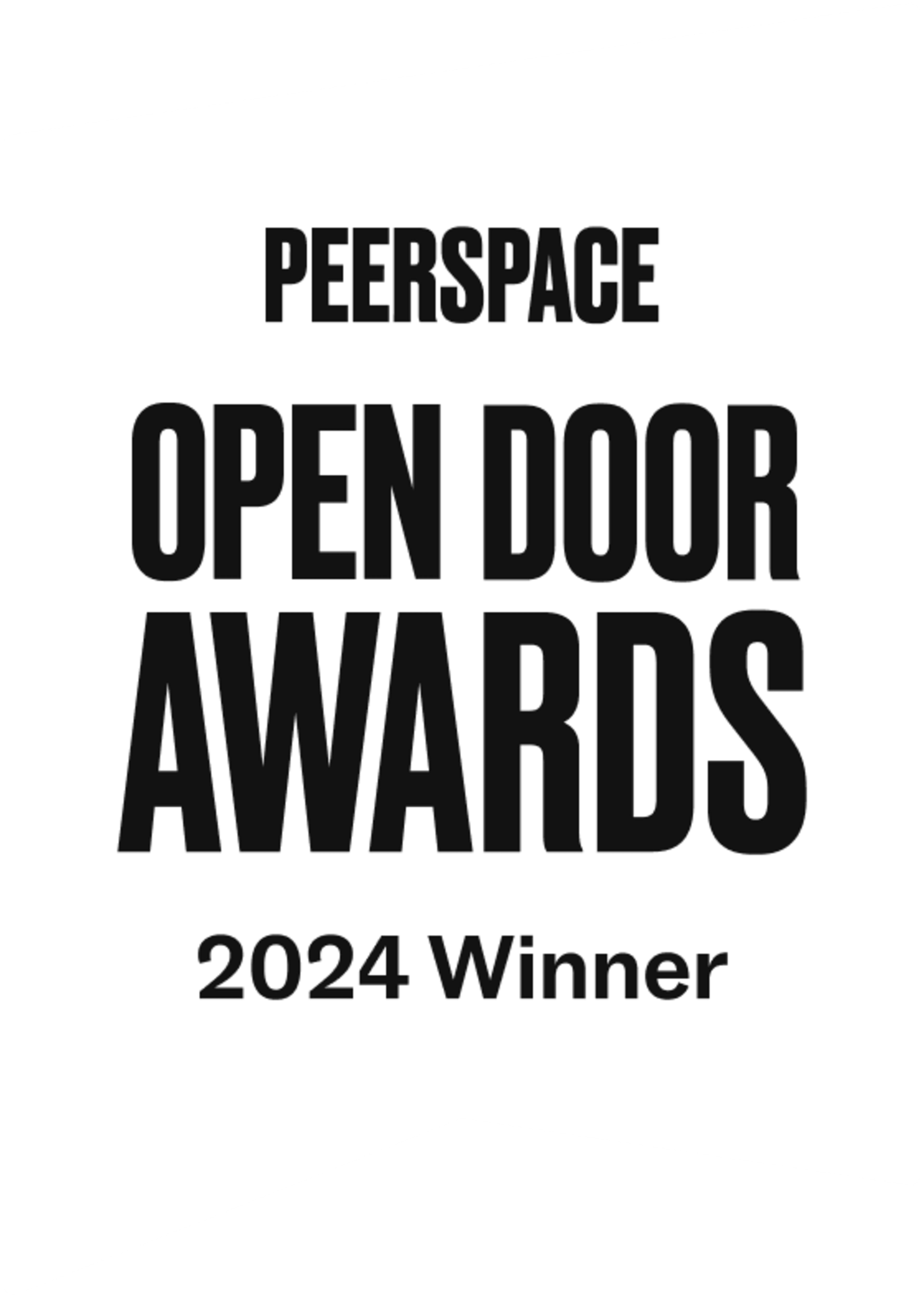 A text design announcing "PEERSPACE OPEN DOOR AWARDS 2024 Winner" in bold typography.