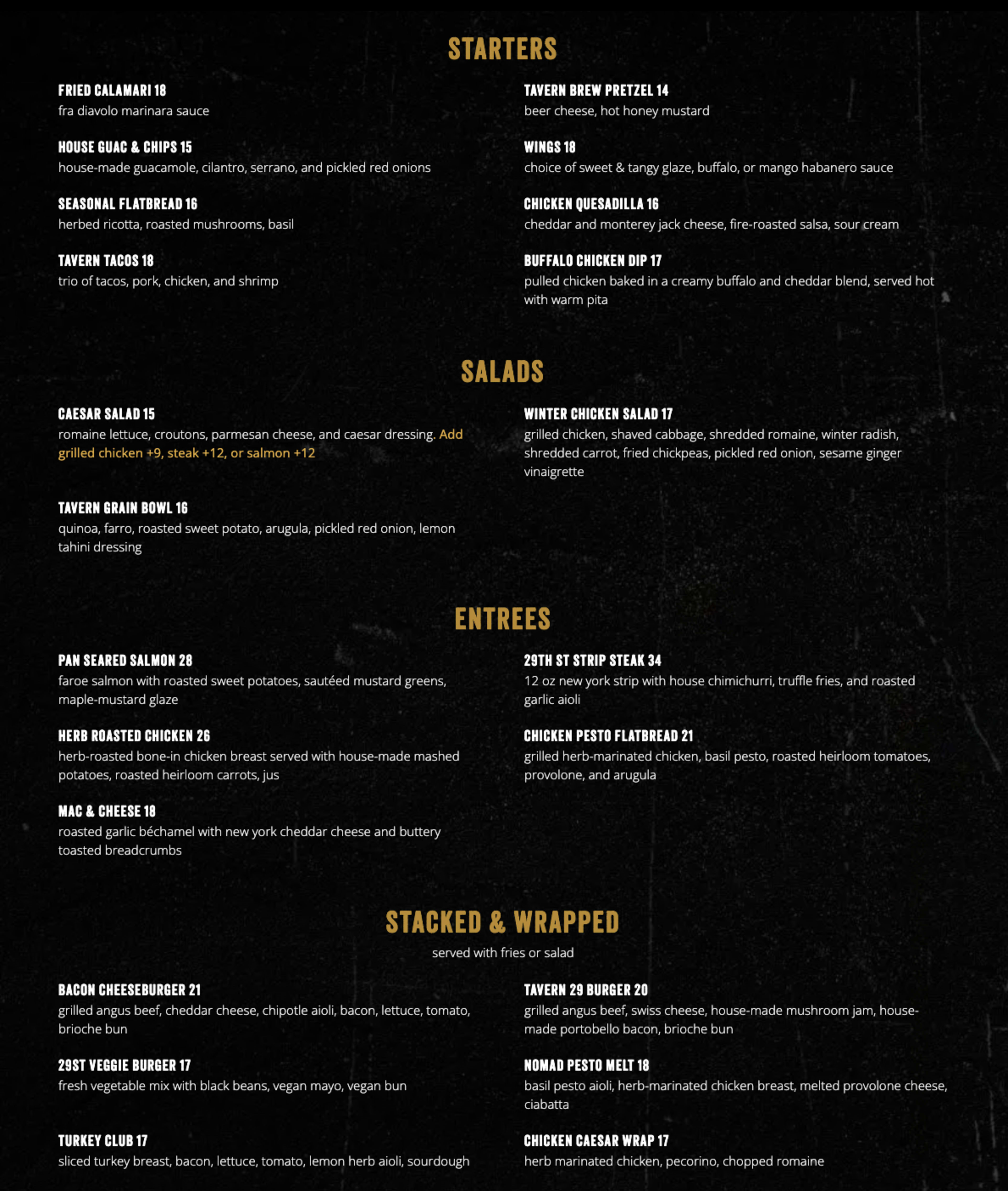 Menu offerings