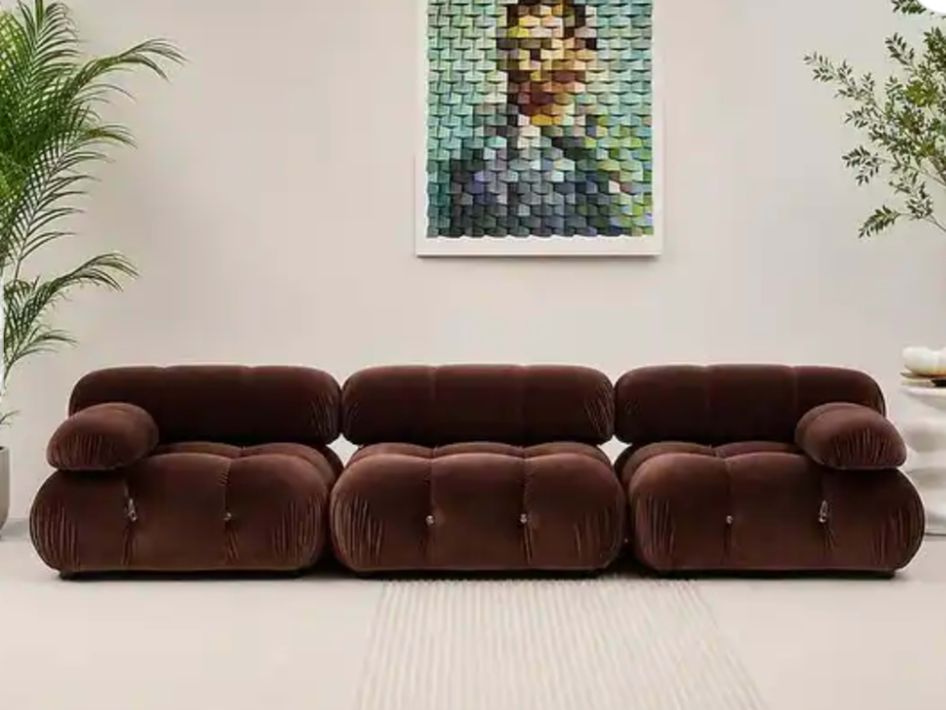 Mocha Velvet Brown Couch 76'' 