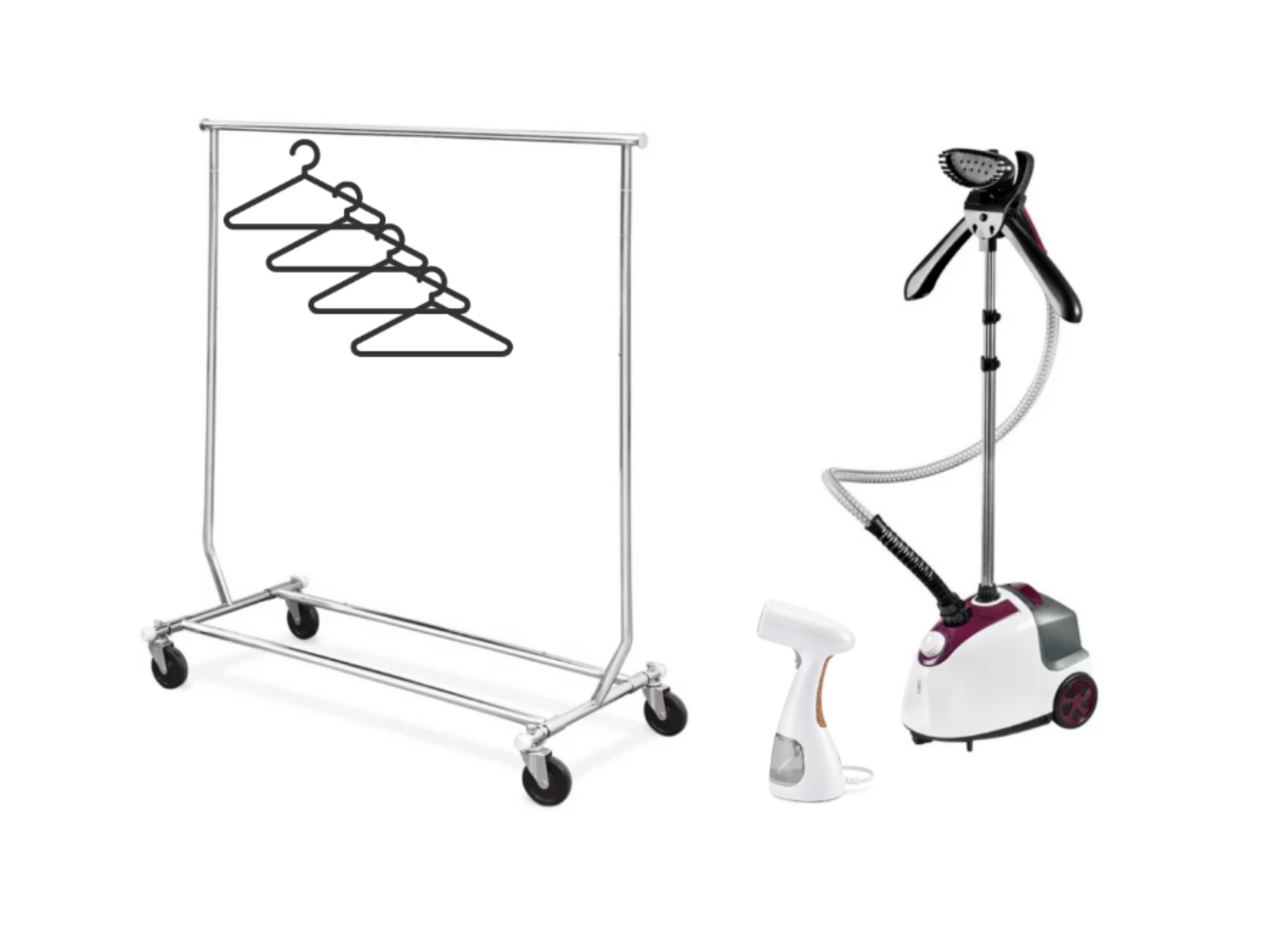 Wardrobe Bundle: Clothing Rack, Hangers & Steamer
