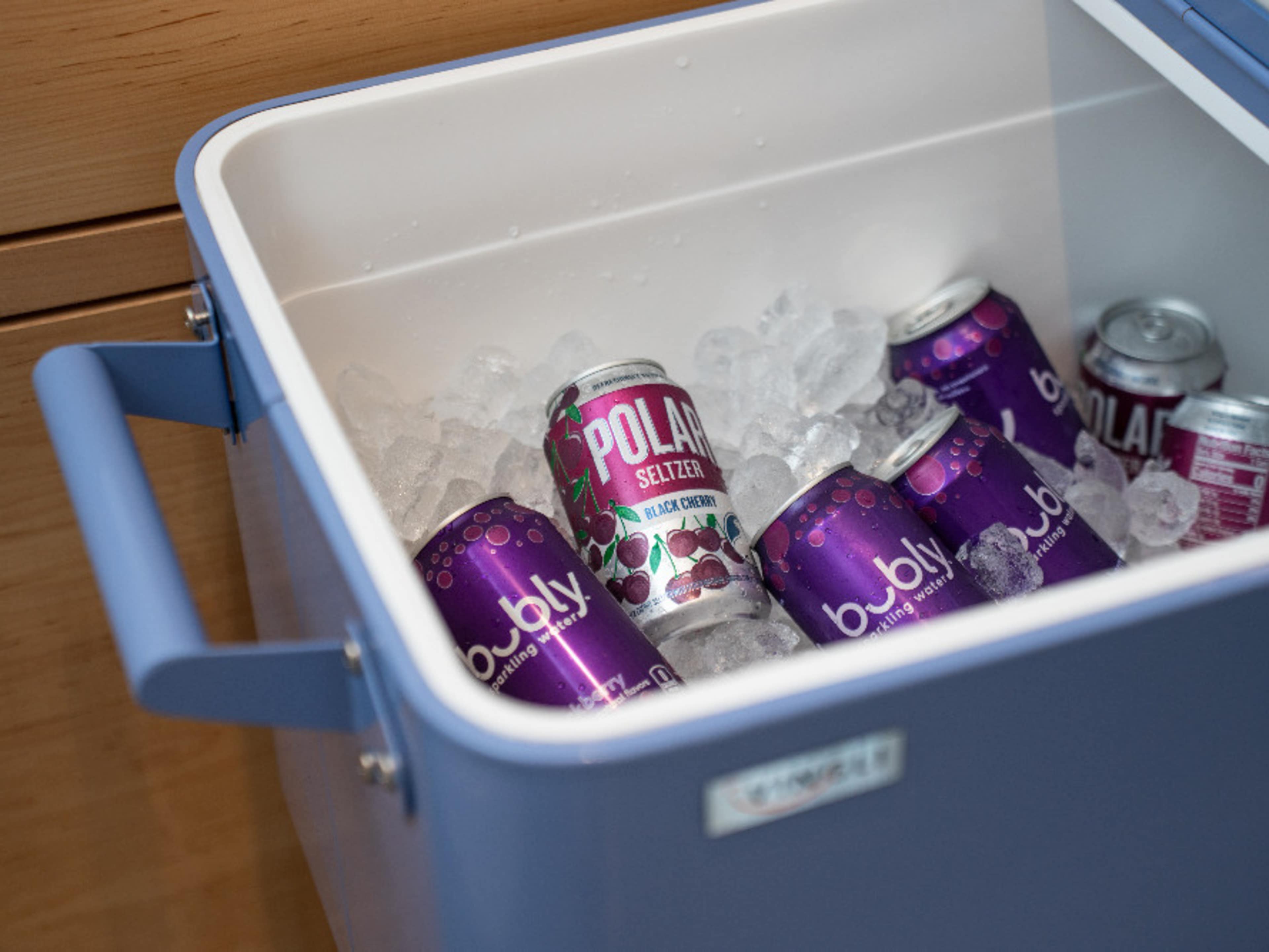 Standing cooler filled with ice