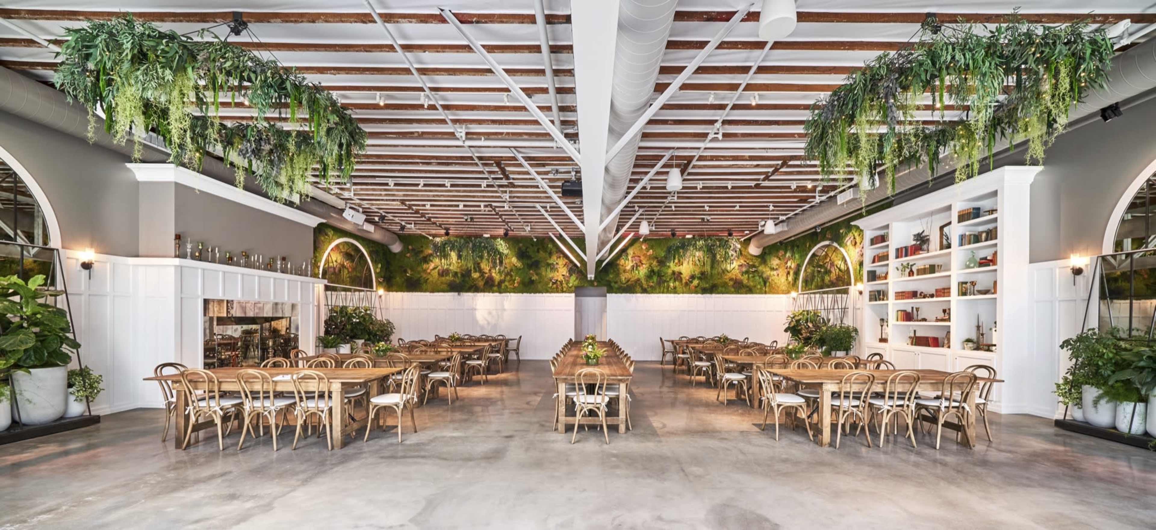 Downtown private event space with lofted ceilings and lush interior greenery. Image in East Village, San Diego, CA