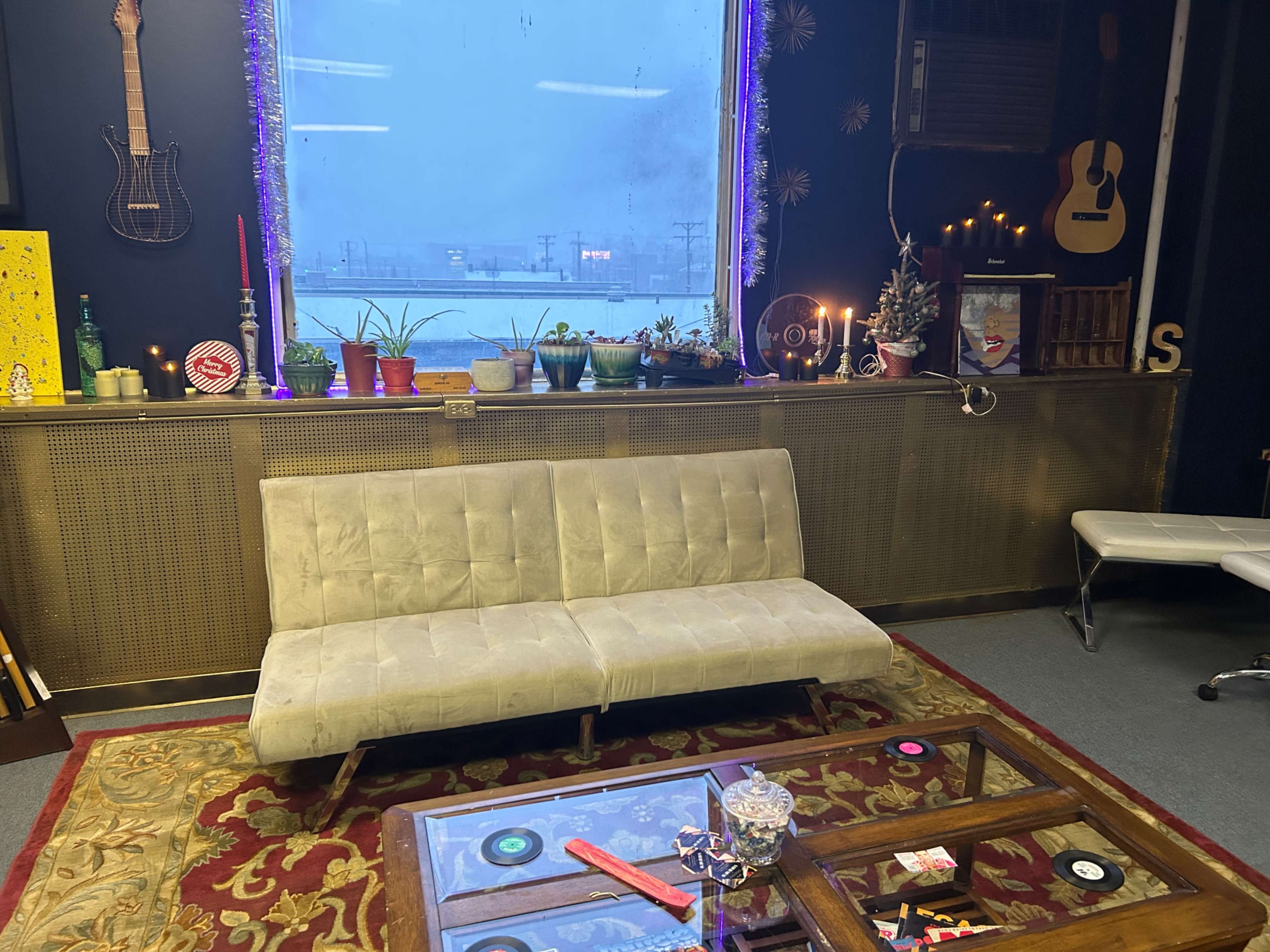 Cozy , Creative & Artistically Inspiring, with a beautiful view of the city downtown. Full Music Stage & PA system for music events, TV screens for movies & a bar area for any food venders. Image in Midtown Dayton, Dayton Ohio, OH