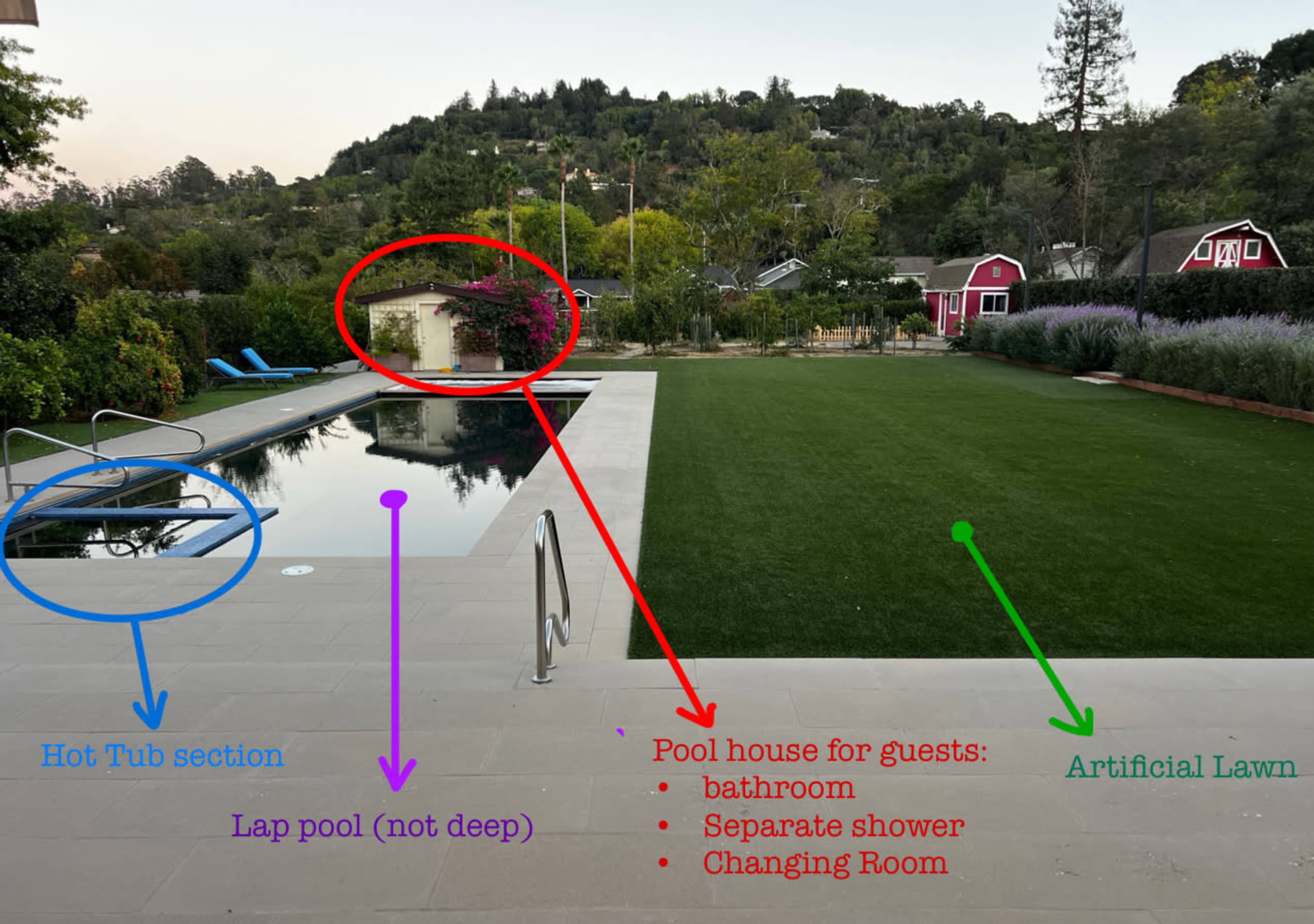 lux estate- circle driveway, sprawling pool, and patio setting.  1 flat acre.  Central Marin! Image in , SR, CA