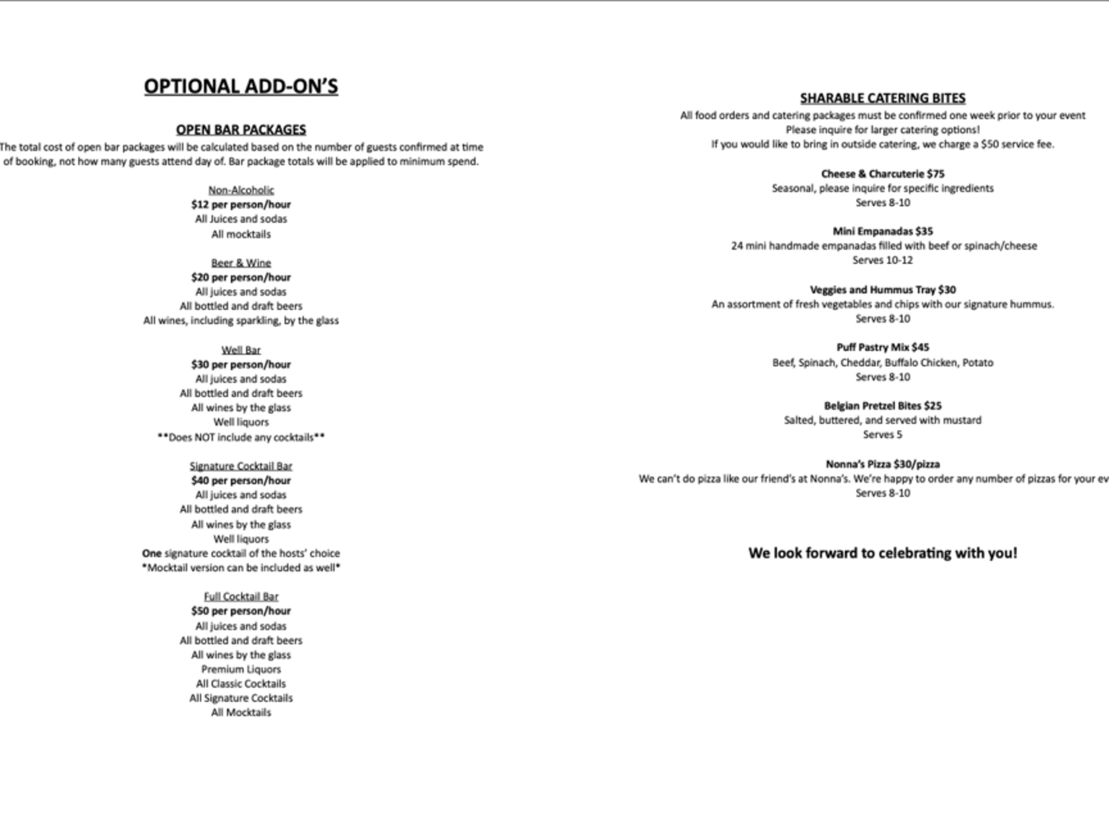 Food and Drinks Menu