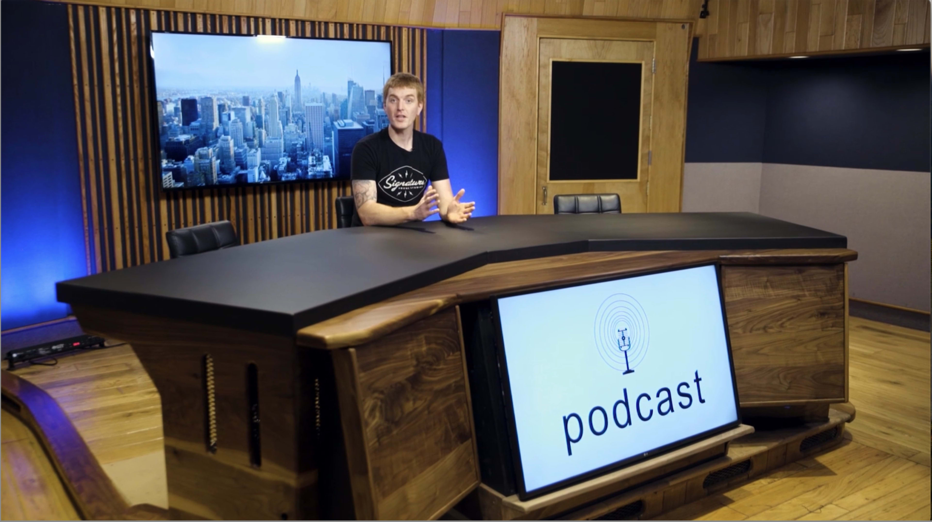 Soundproof News Desk Video Production Set Image in Kearny Mesa, San Diego, CA