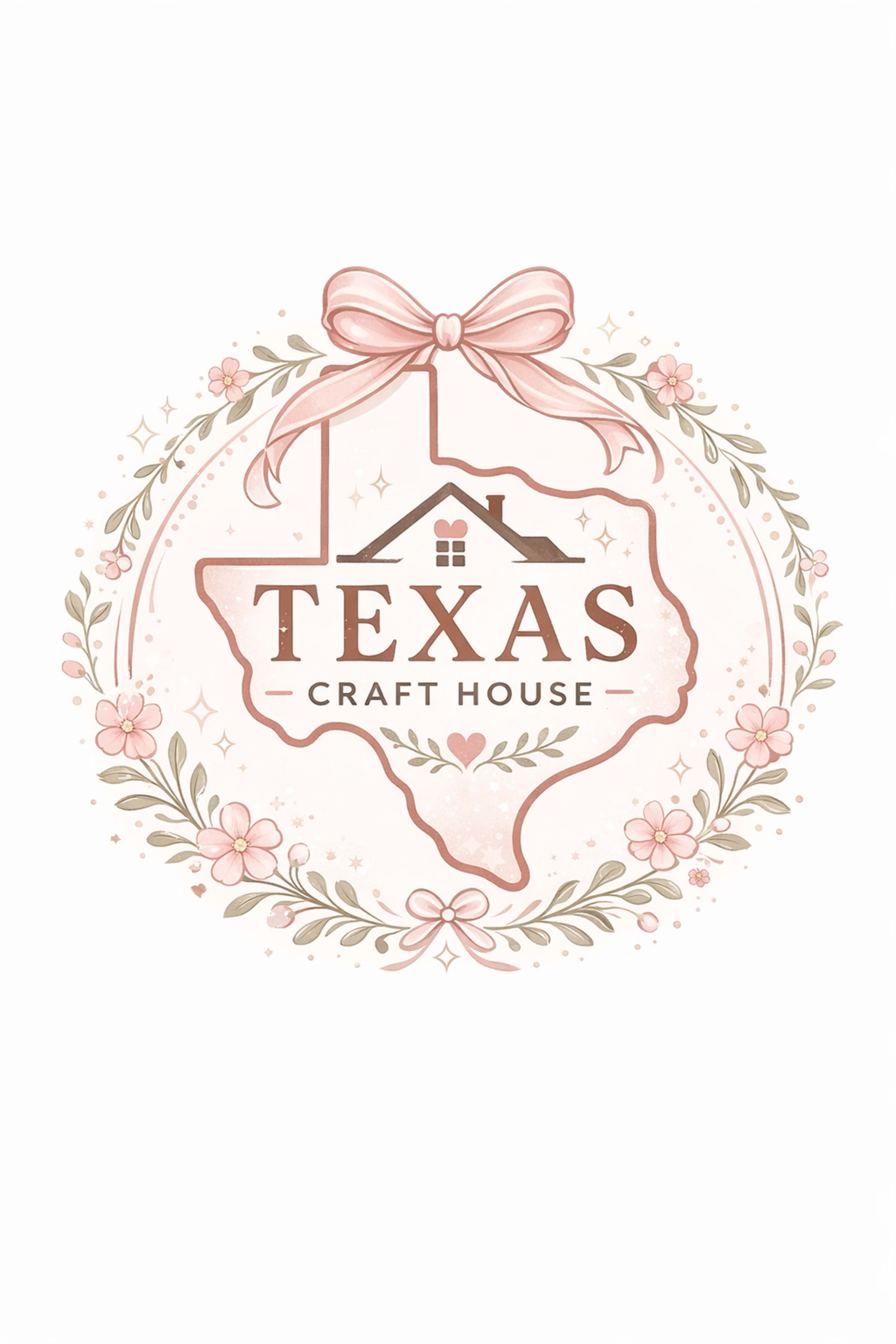 The image features a decorative logo of "Texas Craft House," shaped like the state of Texas and adorned with flowers and a bow.