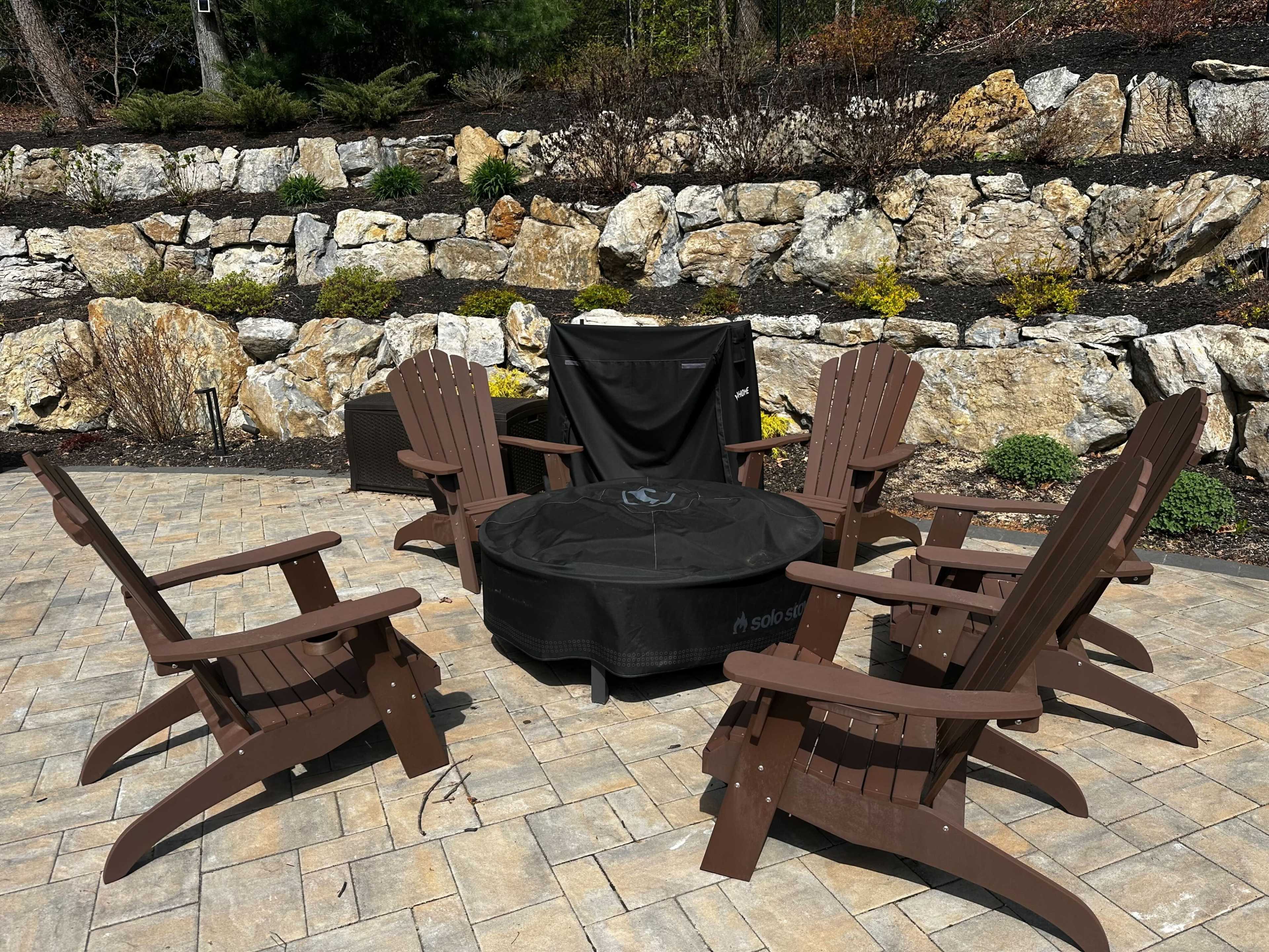 Resort style backyard with pool, pavilion, surround sound speakers and grills Image in Huntington, Melville, NY