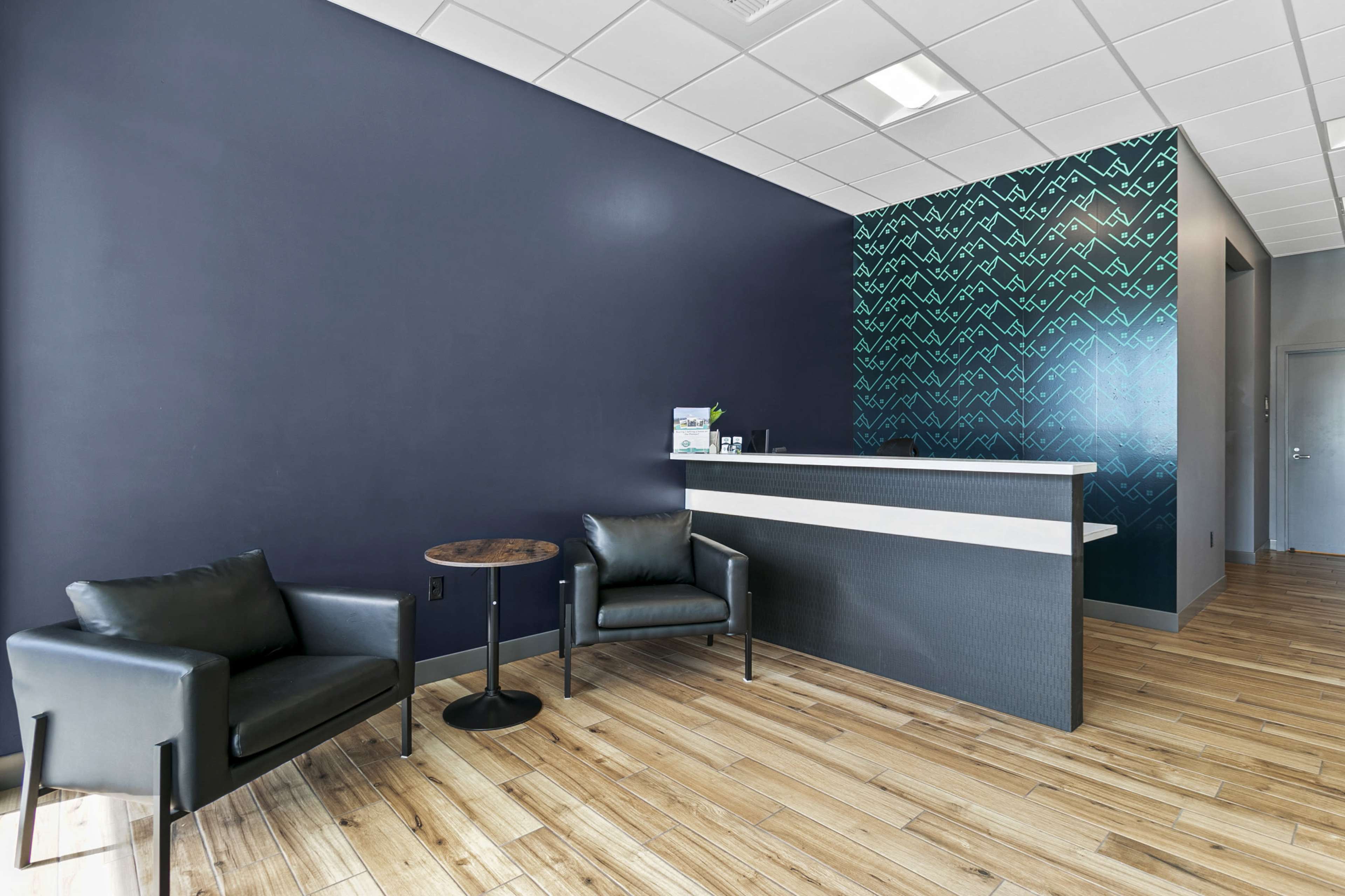 Modern Buckley office space with open conference room, reception and office spaces with view of Mount Rainier. Image in Buckley, Buckley, WA