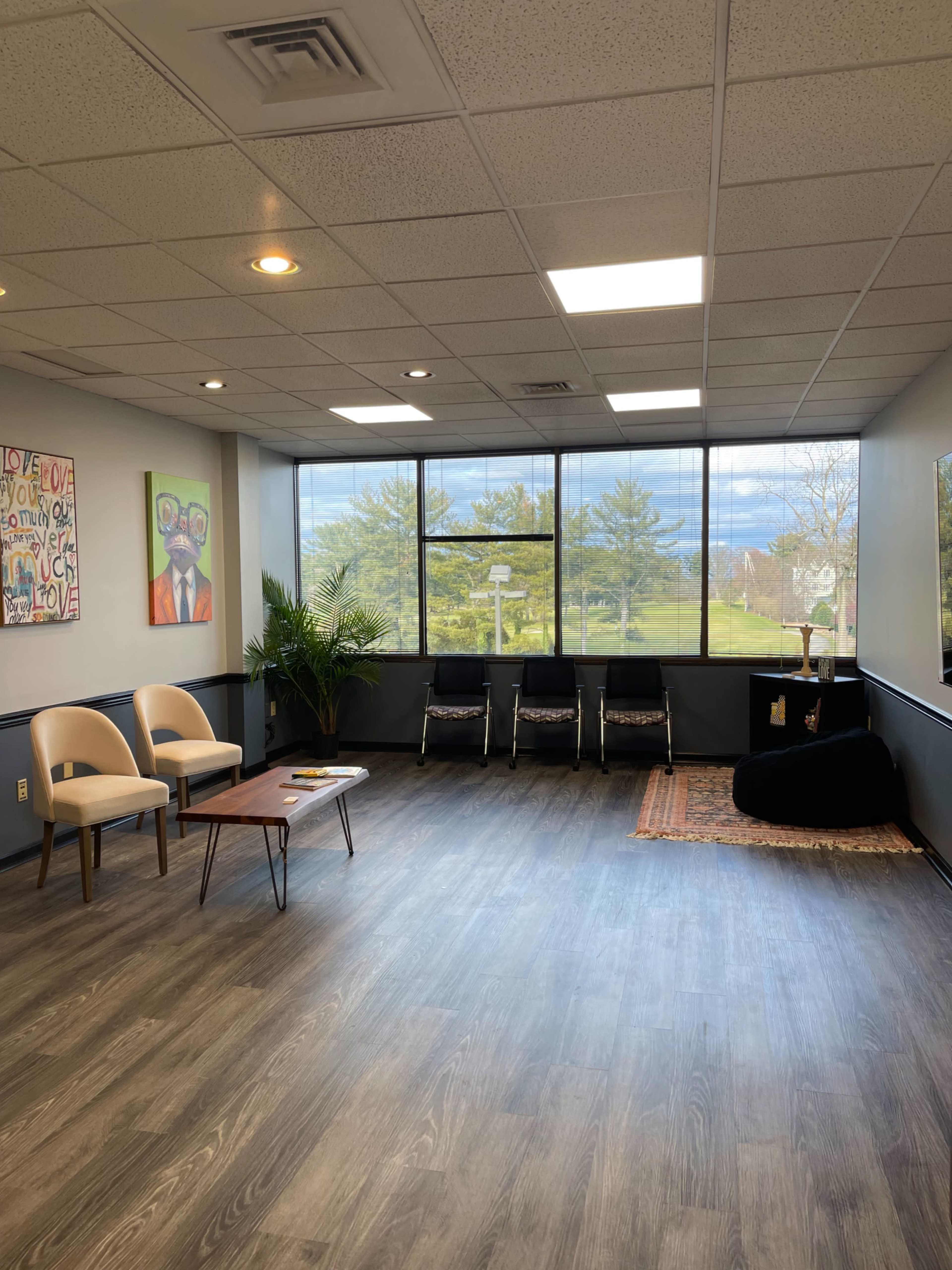Fully Decorated Midcentury Modern Suburban Therapy Office Image in Whitpain Township, Blue Bell, PA