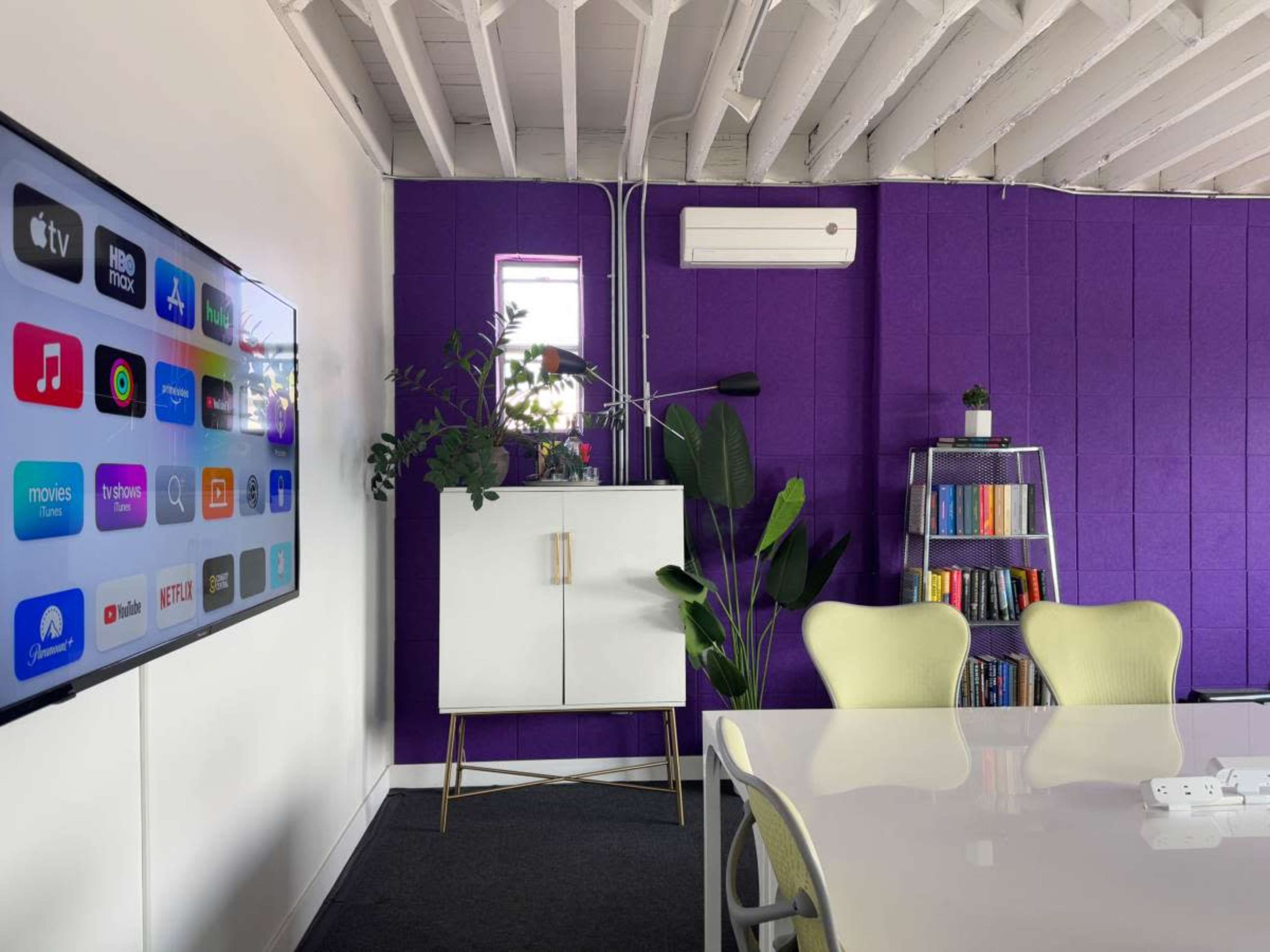 Professional Private Purple Conference Room For 5-7 People with an Apple TV, AC, Free WiFi, Coffee Shop Downstairs near LAX, SoFi, Kia, Intuit Dome Image in Inglewood, Inglewood, CA