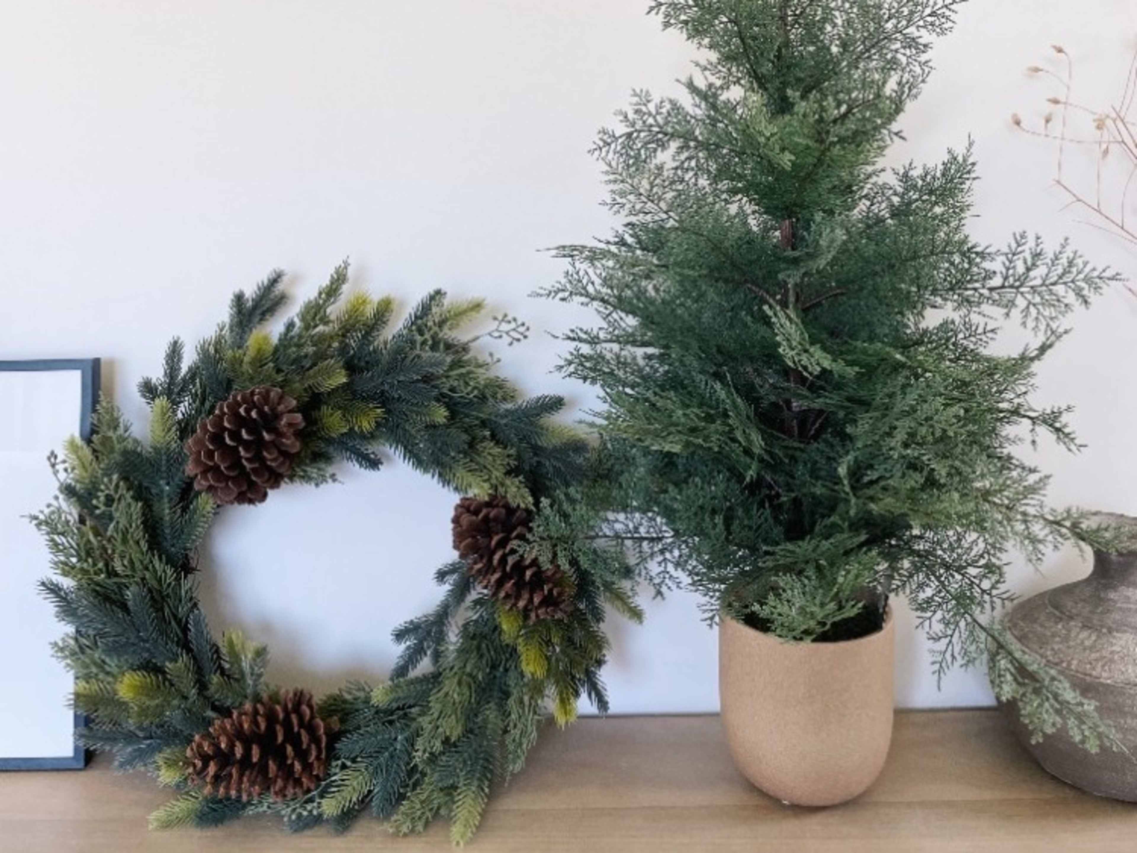 Faux Wreath + Small Tree 