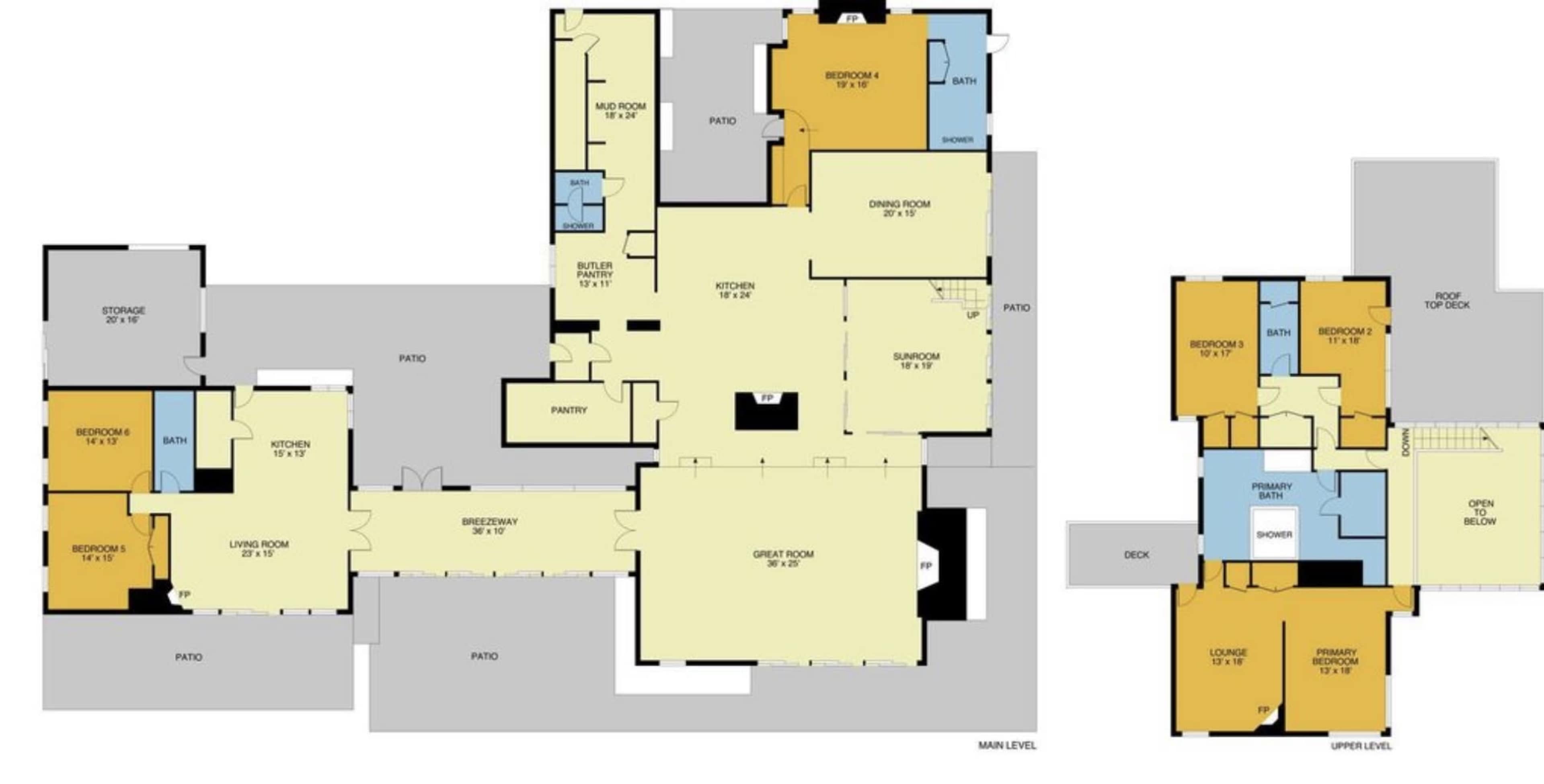 Three detailed floor plans for a residential building, showing the layout of rooms, dimensions, and various functional areas.