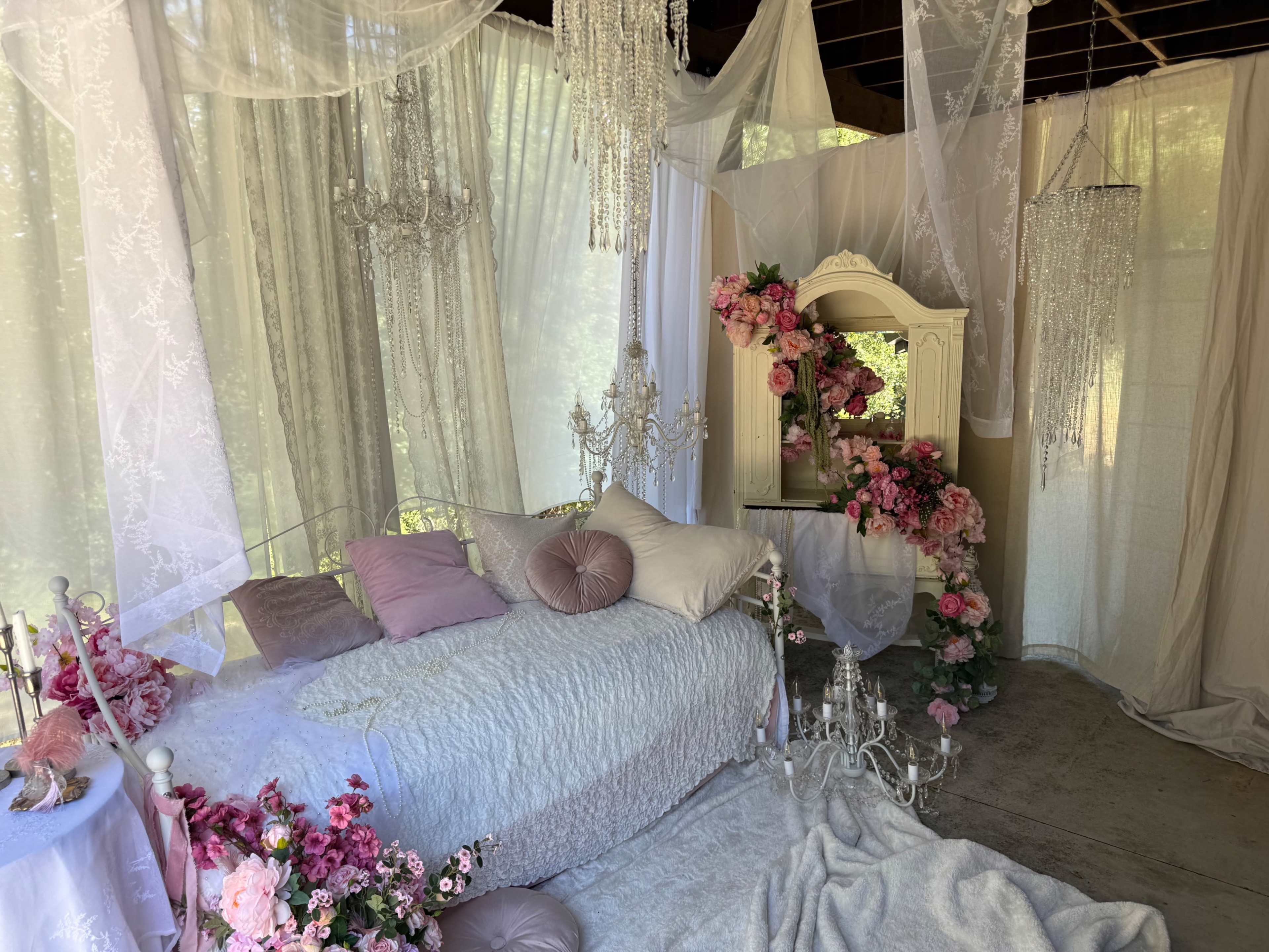 Enchanted Garden Bed & Chandeliers – Boudoir Photo Set Image in Los Gatos, Los Gatos, CA