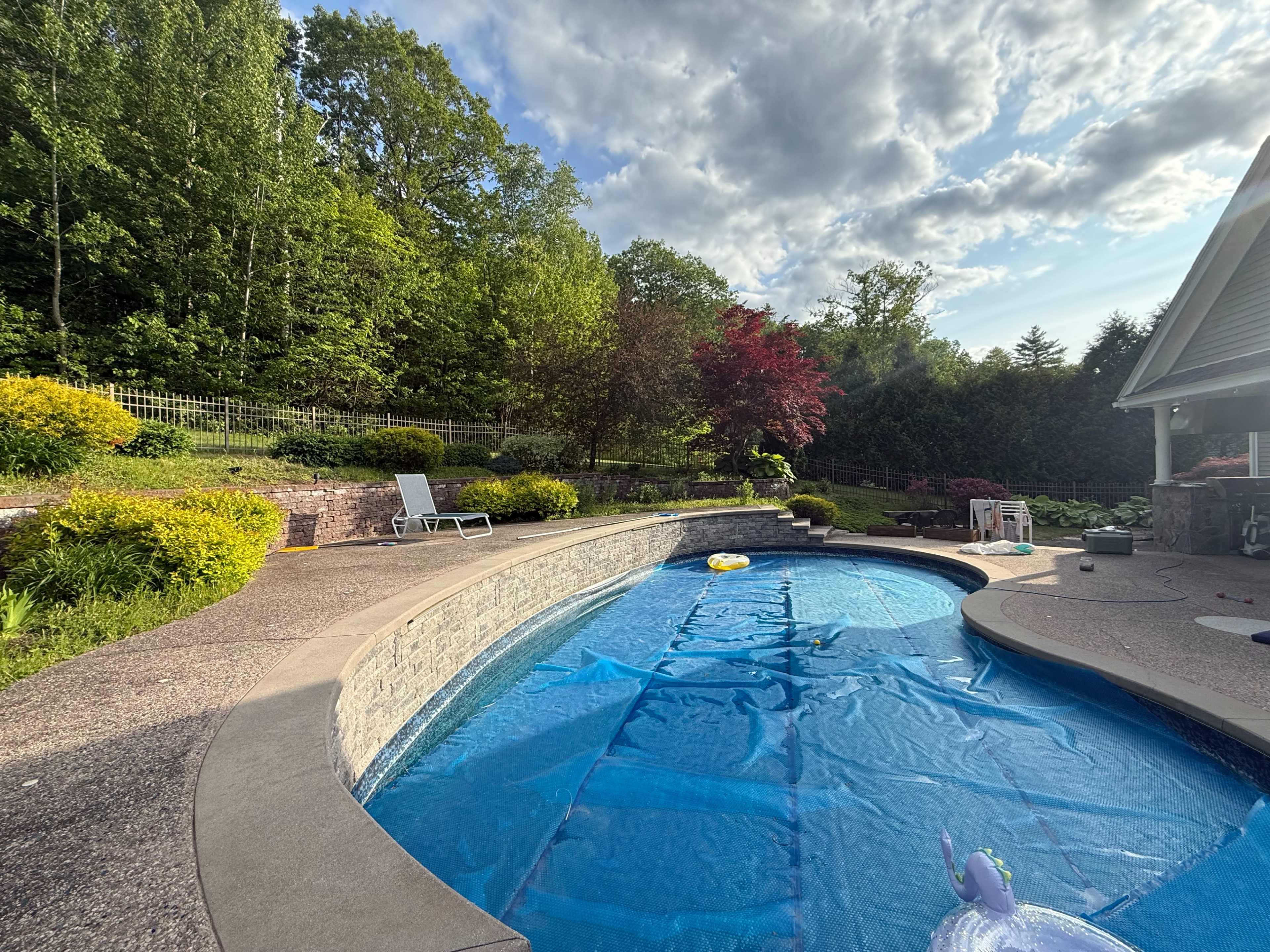 Serene Backyard Oasis with Pool, Covered Patio & Sunset Views Image in Goffstown, Goffstown, NH
