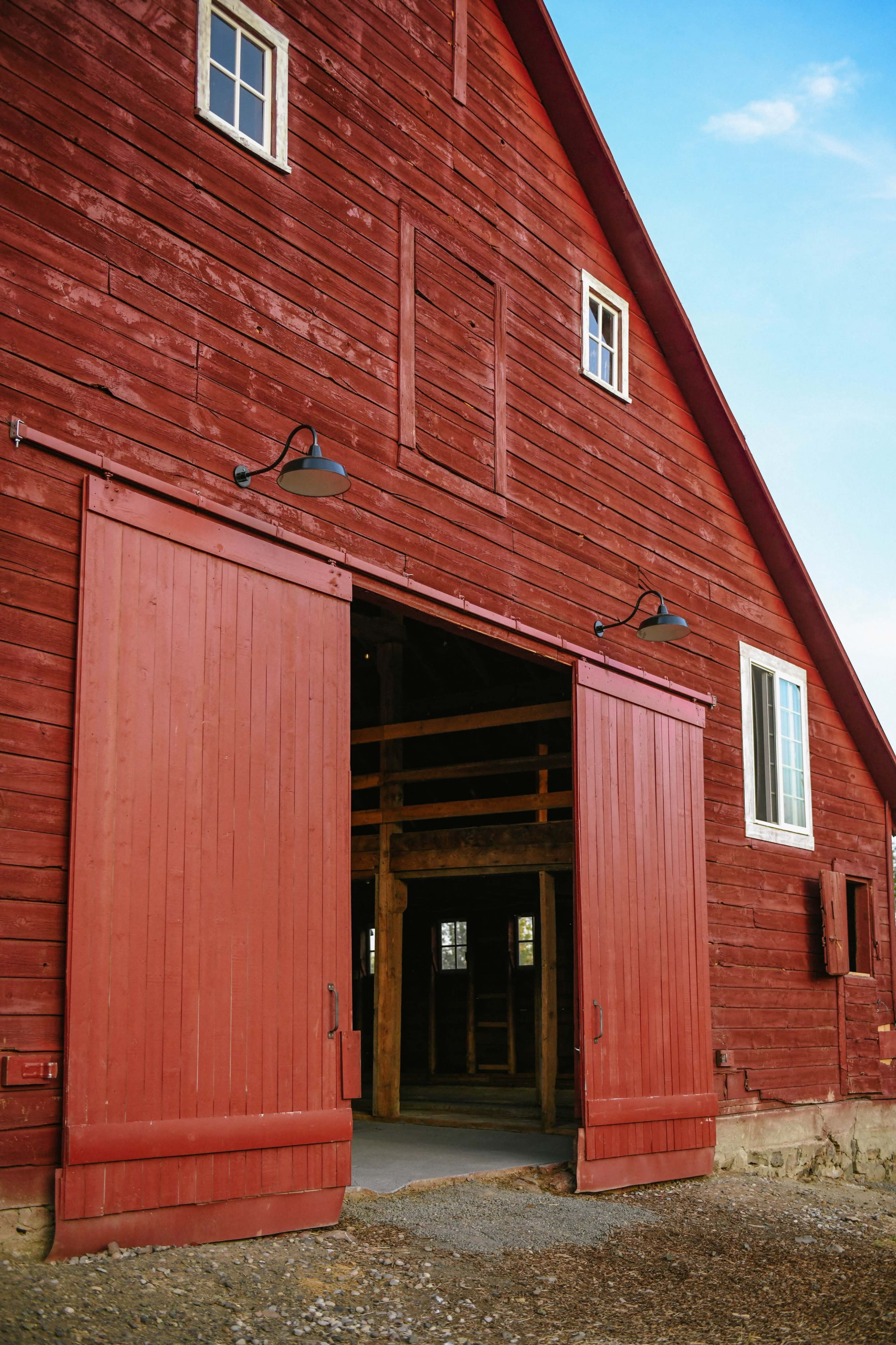 Red Barn on the Rocks Image in , Nine Mile Falls, WA
